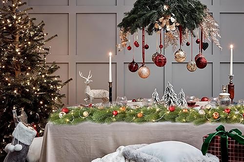 Miniatura 4 de Guirnalda de Navidad de pino de 6 pies, guirnalda de vegetación de Navidad con 50 luces LED y 24 bolas, guirnalda de cedro realista de ciprés para