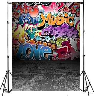 AOFOTO 6x8ft Street Graffiti Wall Backdrop 80s 90s' Party Decor Abstract Urban Art Doodle Hip Hop Stylish Pop Portrait Photography Background Club Rock Music Vocal Concert Photo Studio Props Vinyl