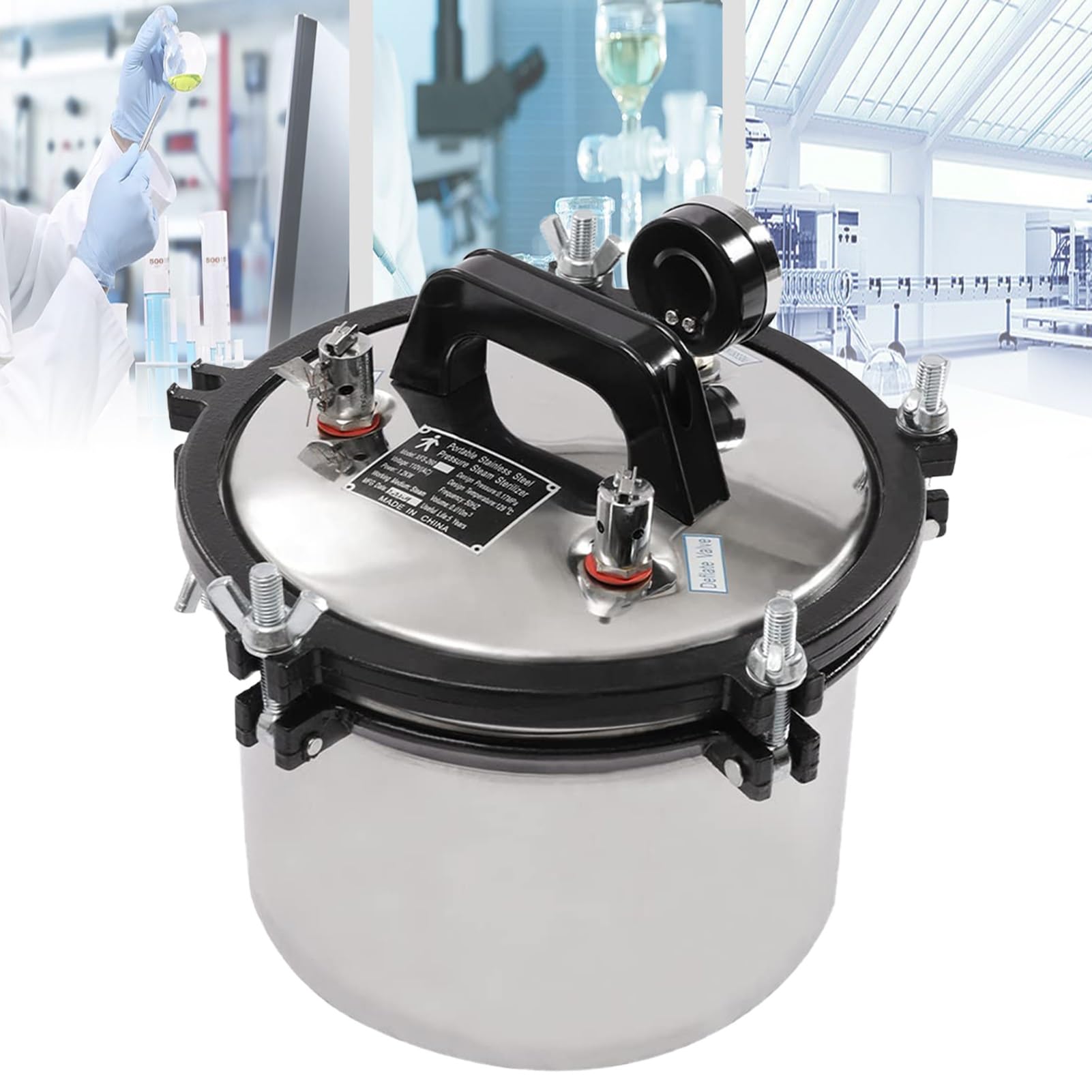 Sterilizzatore autoclave a vapore da 8 litri, sterilizzatore autoclave da laboratorio in acciaio inossidabile, attrezzature da laboratorio portatili,attrezzature da laboratorio autoclave a due valvole