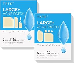 TKTK XL Hydrocolloid Pimple Patches 126 Count + Acne Patches for Face 124 Count, 9 Sizes Pimple Patch Bulk Face & Body, Odorless Acne Stickers