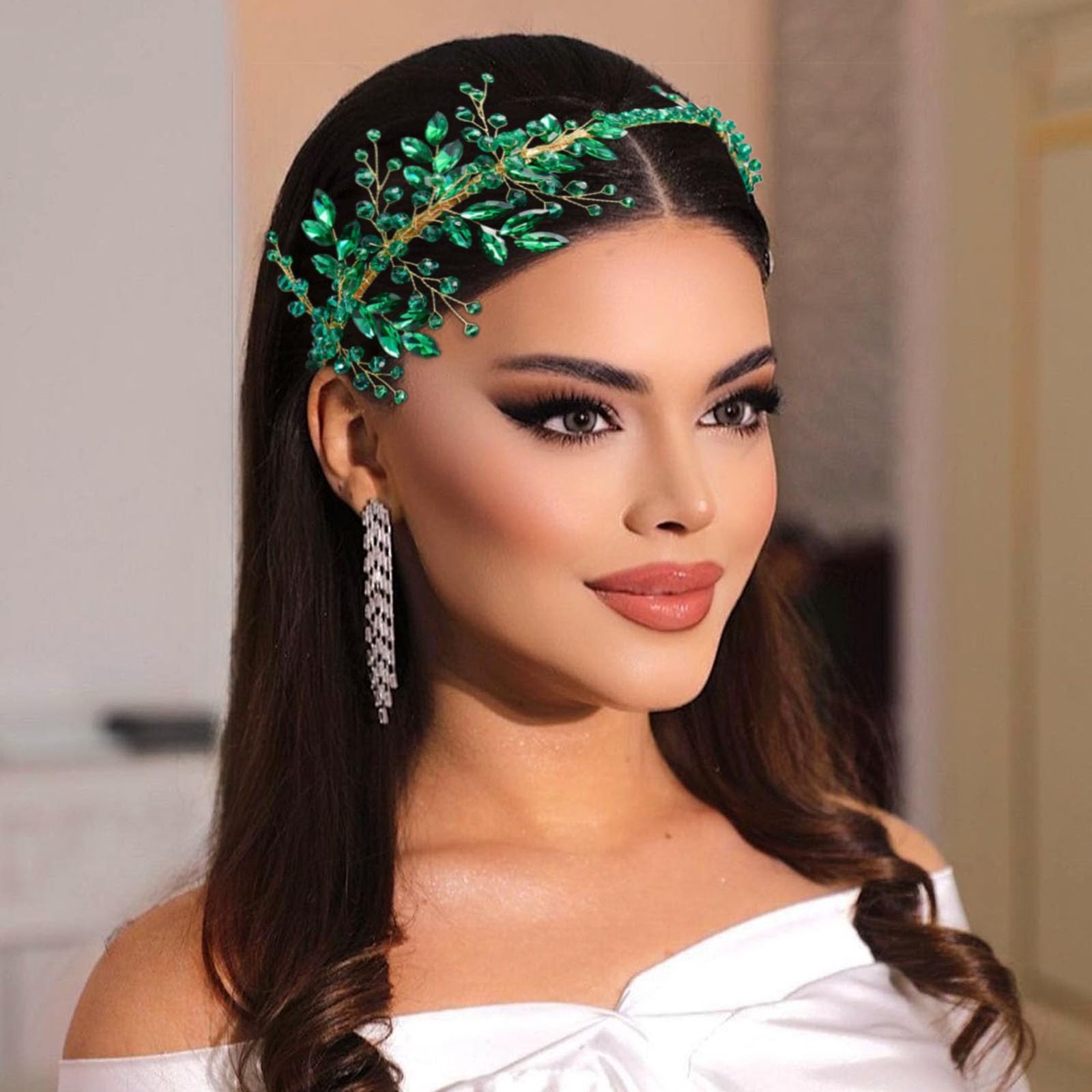 Cerchietto per capelli da sposa con strass | Copricapo fatto a mano per spose (verde), copricapo per feste, balli o compleanni