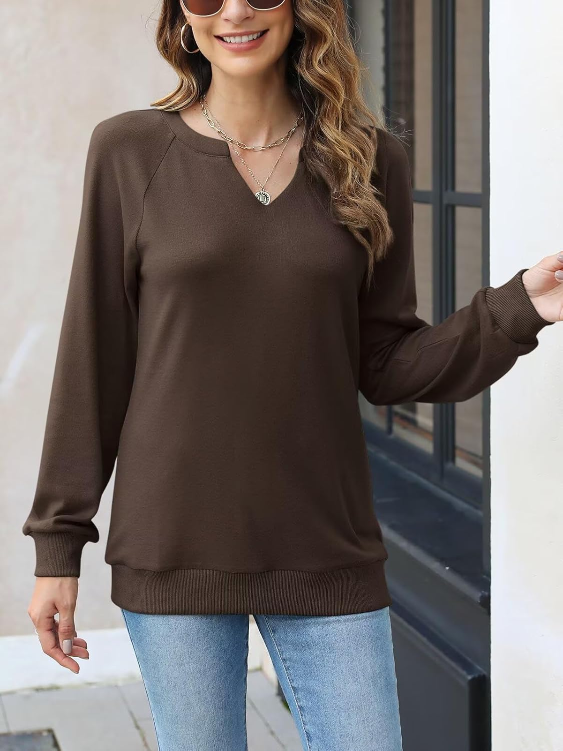 EADINVE Women Casual Long Sleeve V Neck Sweatshirts Cute Loose Fit Lightweight Pullover Tops - Image 4