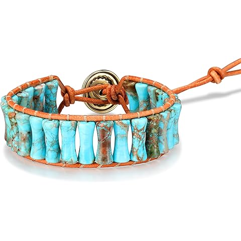 Sriomu 7 Chakra Bracelets for Women Handmade Natural Jasper Stone & with Real Leather Strand Healing Bead Bracelet Women Men Boho Friendship Jewelry