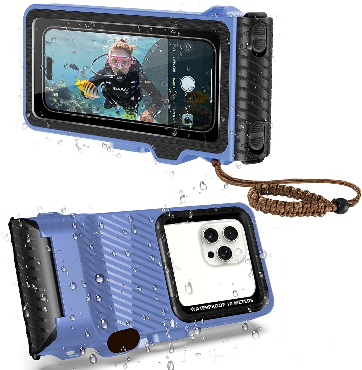 Underwater Phone Case for Snorkeling & Diving (50ft/15m), IP68 Waterproof Case for Swimming, Universal Underwater Touch Screen Case Compatible with iPhone (Blue, 4th Generation Phone Case)