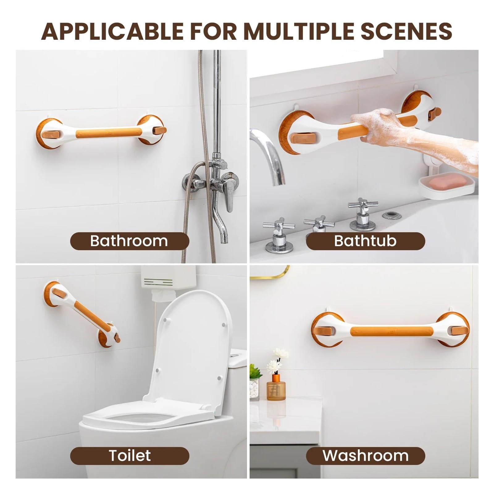 Barras de apoyo for ducha, sin perforaciones, manija baño, antideslizantes, ventosas seguridad, barra for bañera, for niños mayores Para ducharse(1pcs)