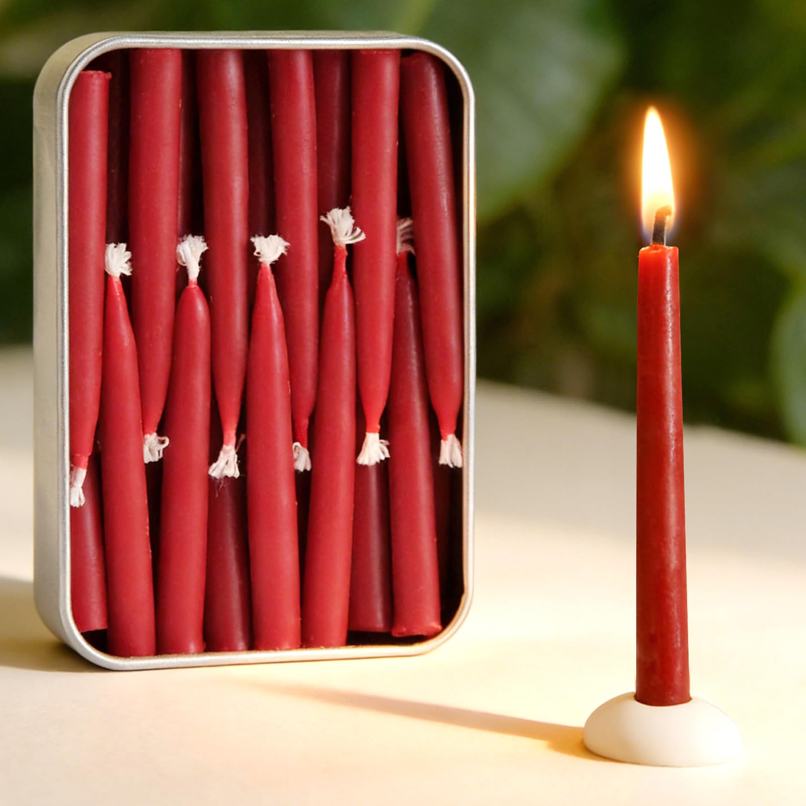 20 Minuten 100 % reines Bienenwachskerzen, Mini-Kerzen, achtsame Meditationskerzen, rauchfrei und tropffrei, mit Halter für Yoga, Gebet, Entspannung (Rot, 60 Stück)
