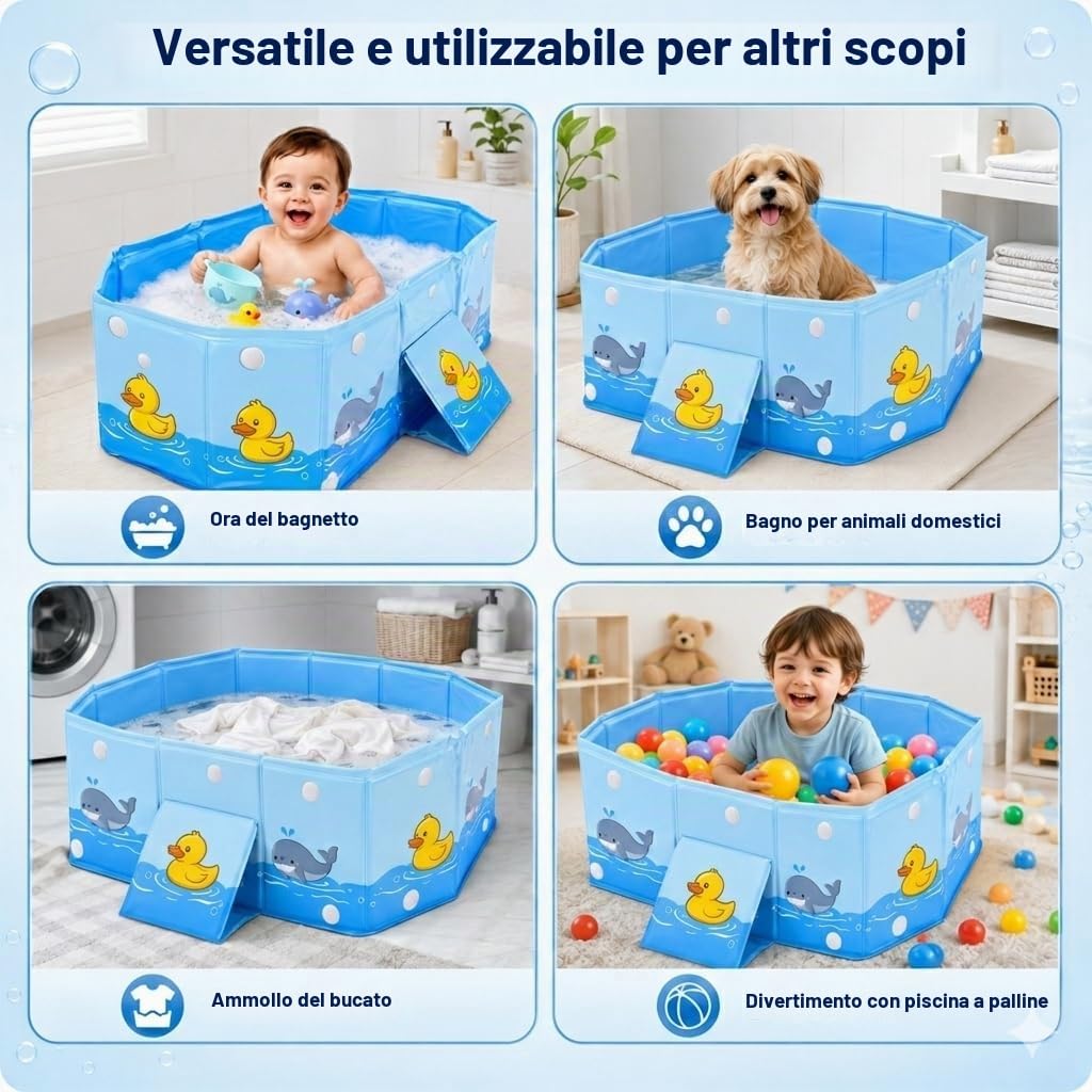Vasca da Bagno Pieghevole per Bambini, con Supporto Triangolare, 78x41x21cm | con Vite di Scarico, Portatile ad Alta Capacità Vaschetta Bagnetto Neonato Pieghevole per 0-8 Anni, Stabile e Resistente