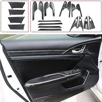Rifoda for 10th Gen Civic Sedan ABS Plastic and Leather Door Cover Trim Accessories Honda Civic 2020 2019 2018 2017 2016 Interior Carbon Fiber