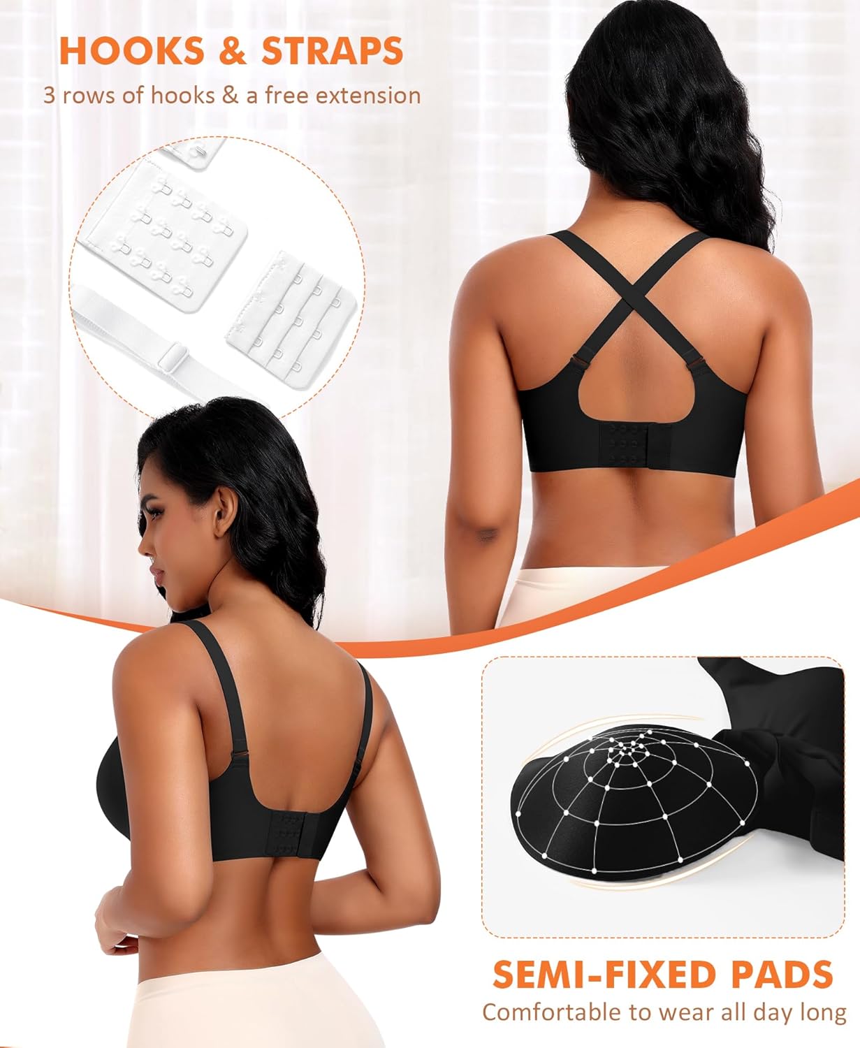 Wireless Jelly Comfortable Bras for Women Scalloped V Neck No Underwire Tshirt Bra Seamless Padded Bralettes