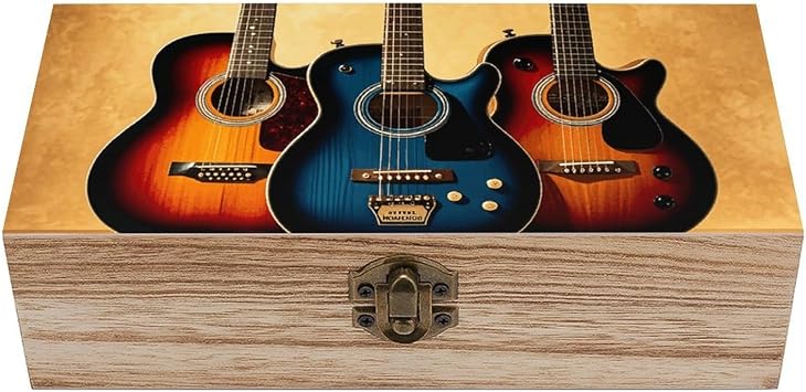Guitar Collection Wooden Storage Box With Hinged Lid Vintage Decorative Boxes Jewelry Memory Box Keepsakes Boxes Gift Jewelry Box For Letters, Trinkets,Gifts