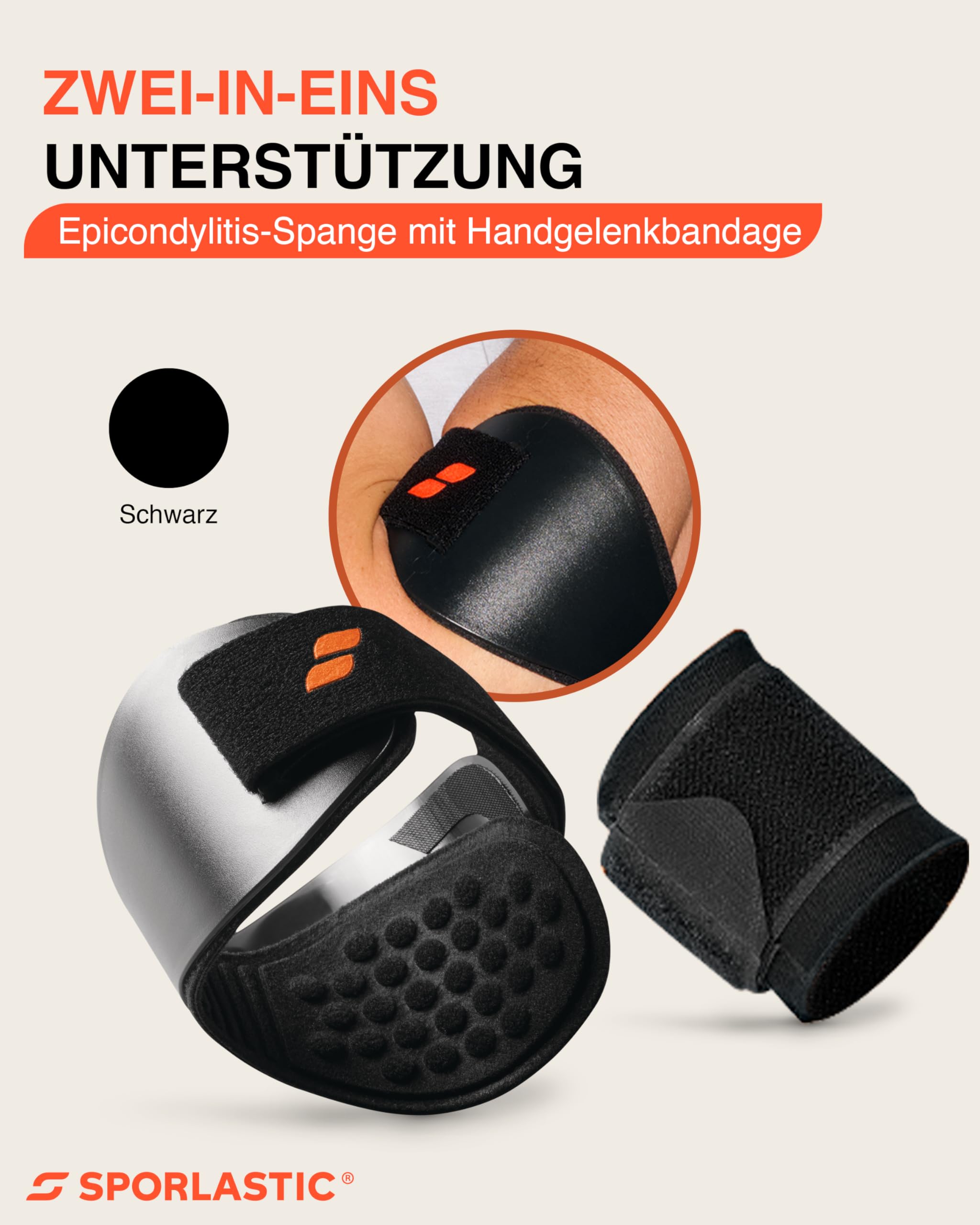 SPORLASTIC – Ellbogen Bandage EPI-HiT Bundle für Tennis- & Golferarm - Orthopädische Ellenbogen- & Handgelenkbandage gegen Schmerzen bei Sehnenscheidenentzündungen – Epikondylitis Spange - Schwarz 2