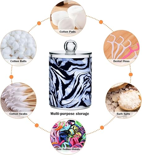 Miniatura 5 de ALAZA Paquete de 2 dispensadores de soporte Qtip para bolas de algodón, diseño de cebra negro-azul, almohadillas redondas de algodón, juego de