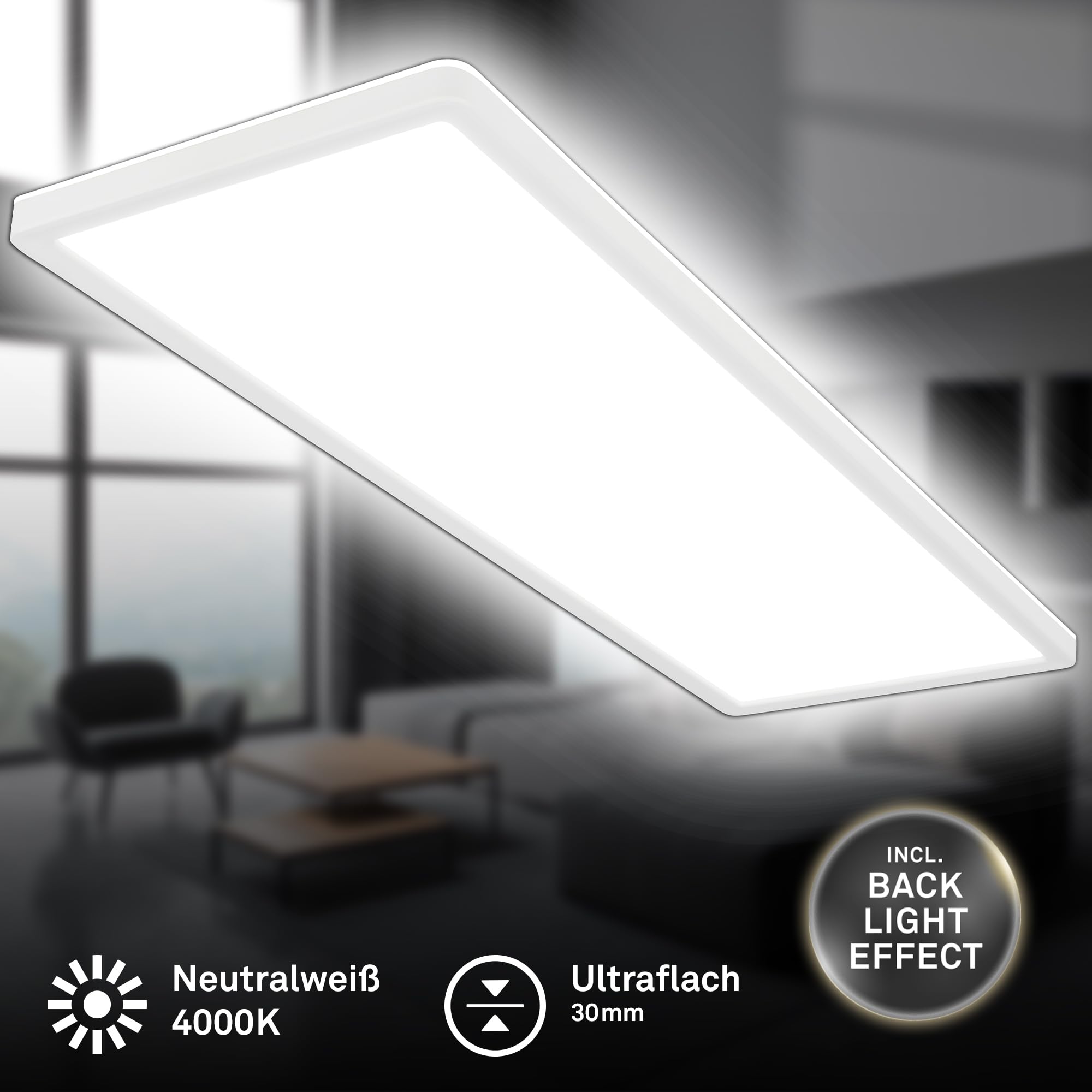 BRILONER, LED Panel, Ultra Slim Ceiling Light with Backlight Effect, 22W, 30000 lum, 4000K, LED Flush mount Lamp - Image 2
