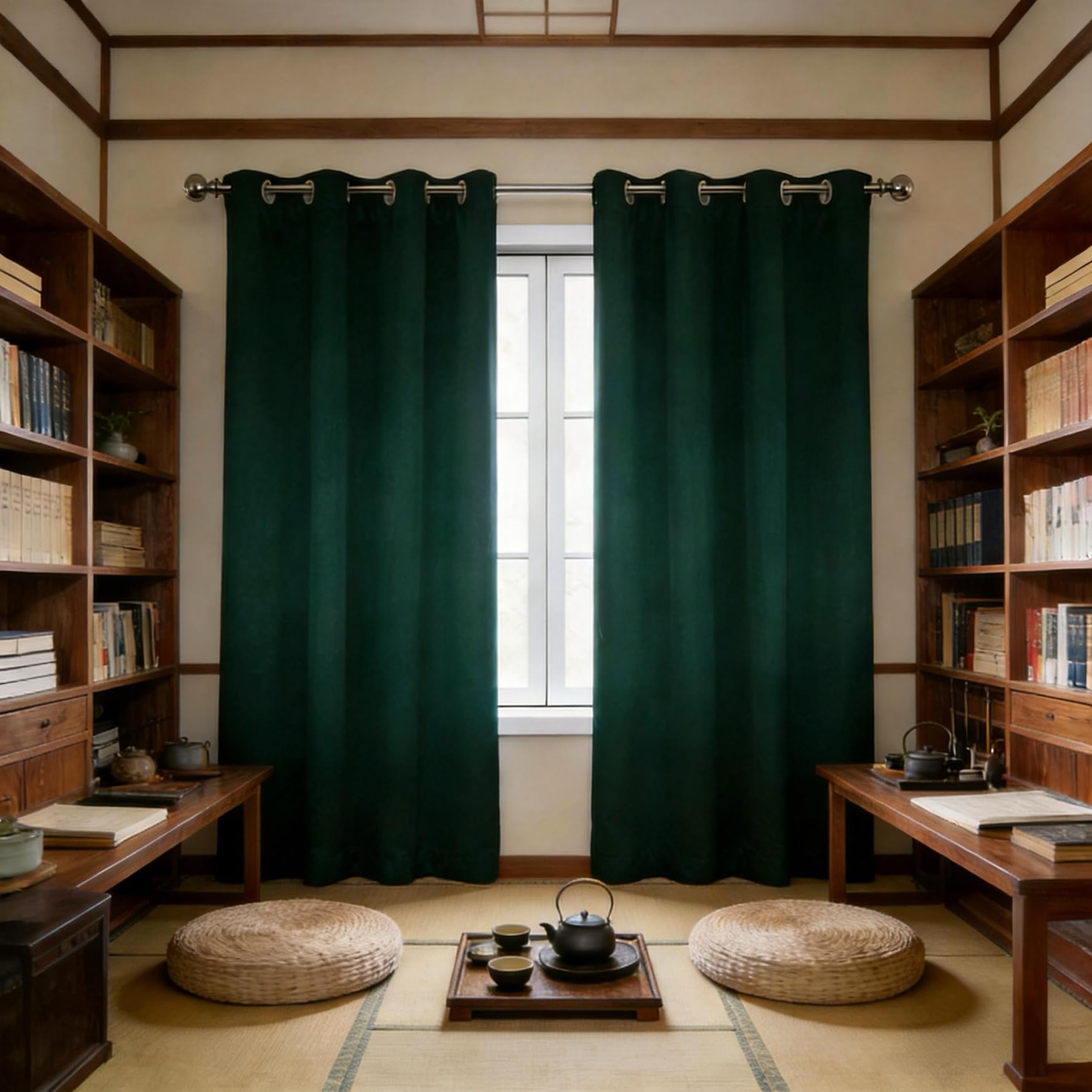 Doux rideaux à oeillets design moderne vert foncé 120x205 cm pour chambre raffinée