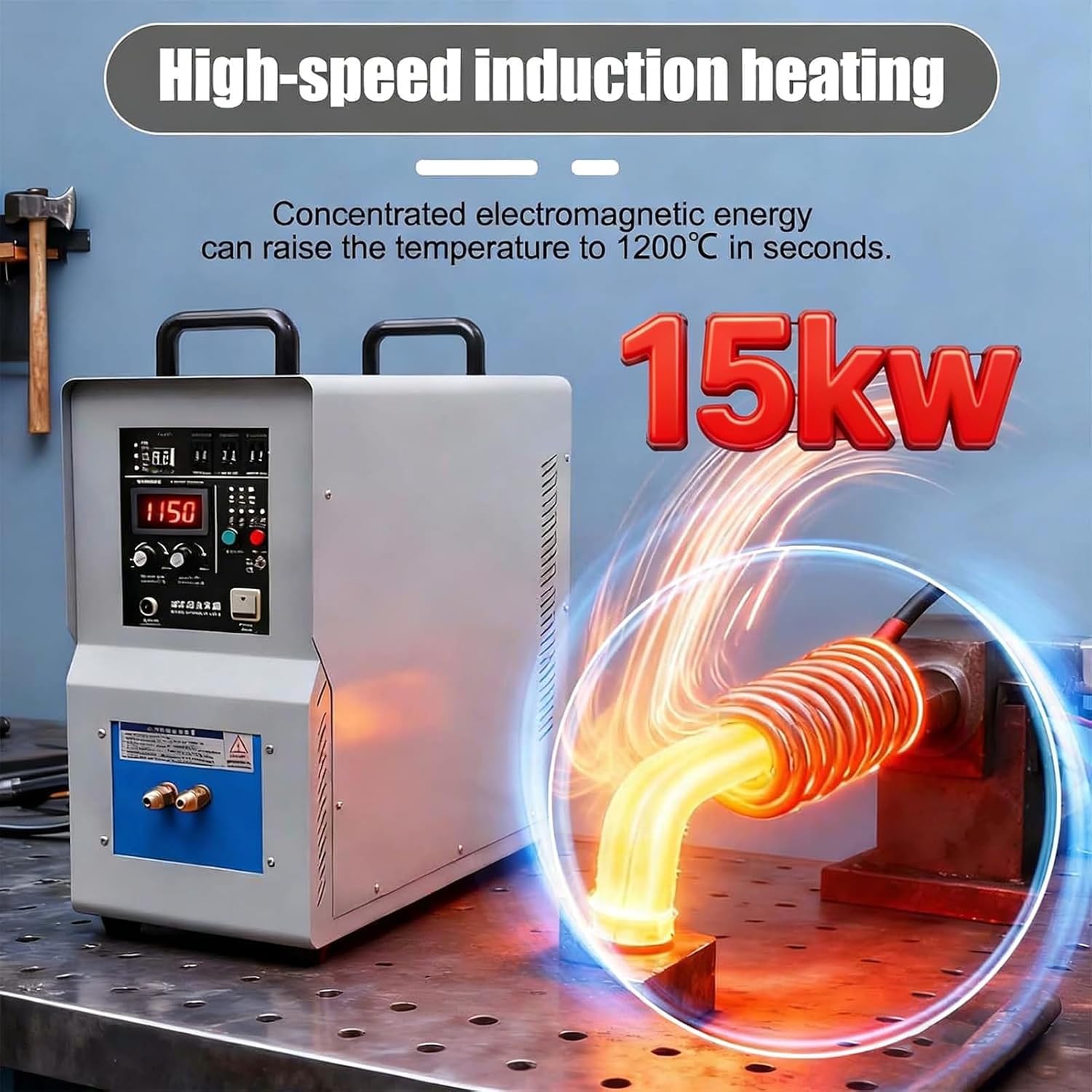 Sprzęt do ogrzewania indukcyjnego, piec grzewczy o wysokiej częstotliwości 15 kW, precyzja 40°C~2000°C, diagnostyka usterek, zabezpieczenie przed przegrzaniem wody, energooszczędność (Grey 15kw)