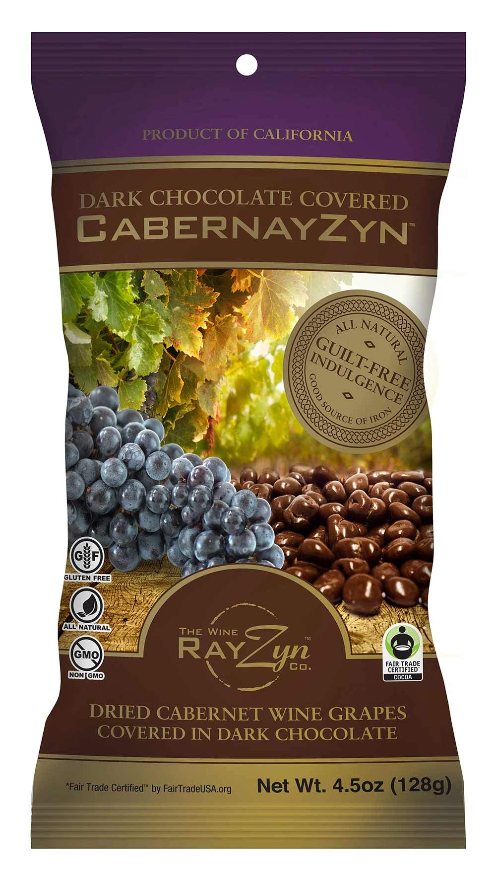 Wine RayZyn® - Chocolate Covered CabernayZyn® (8 Bags) – Hand Harvested Dried Cabernet Sauvignon Wine Raisins® from Napa Valley enrobed in premium gourmet dark chocolate – The Healthier Raisin with a Natural "Crunch" - Award Winning Heart Healthy Snack – Antioxidant-Rich Superfood