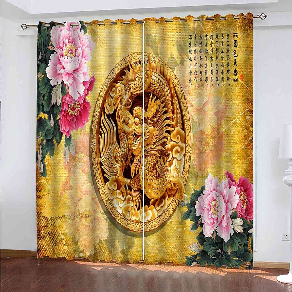 Rideau Occultant Dragon de Jade doré pour un salon moderne chic