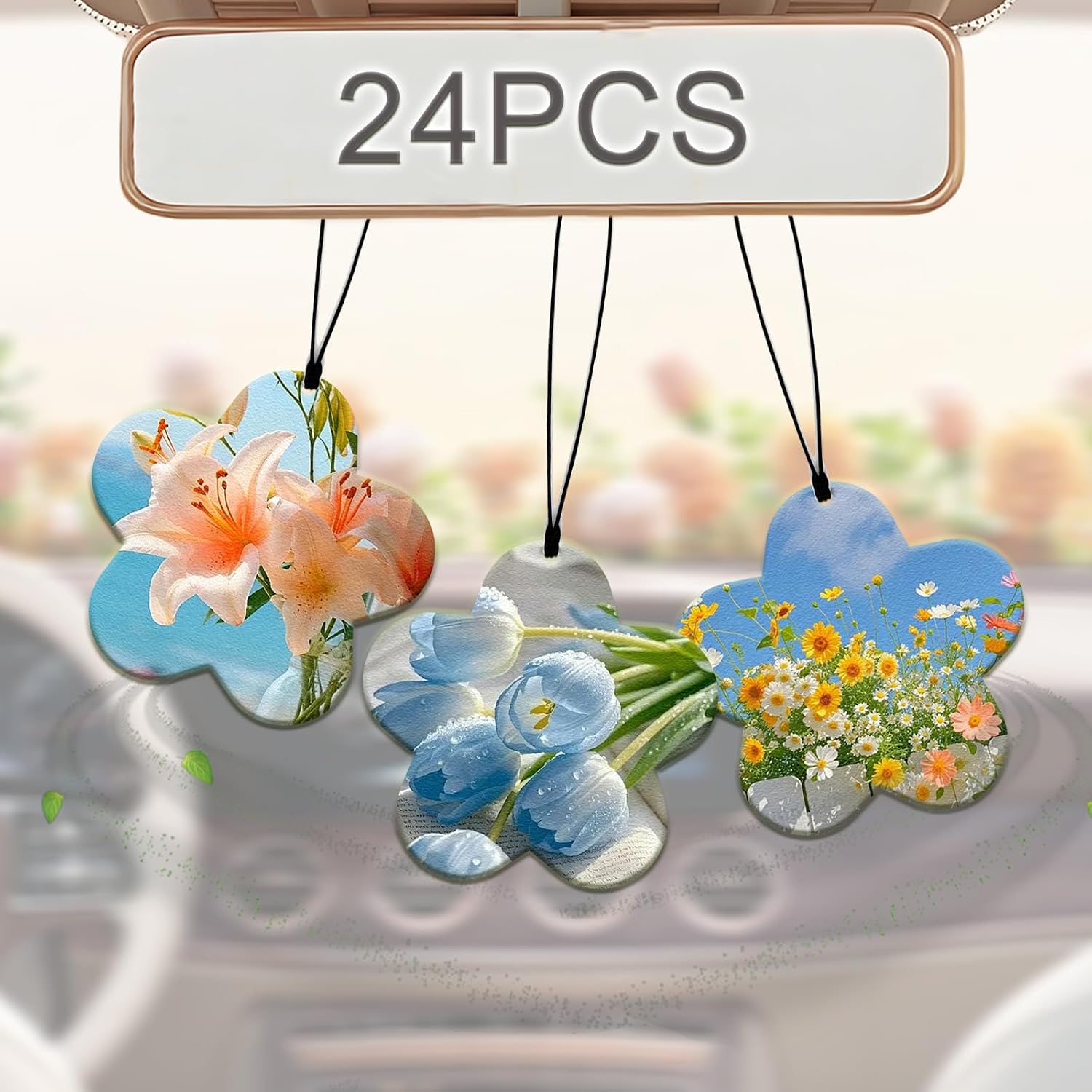 12 Pack Hanging Air Fresheners for Car, 3 Assorted Styles with 4 Scents, Double Sided Air Freshener Set for Rearview Mirror, Closet, Bathroom, Office and Small Spaces (24PCS)
