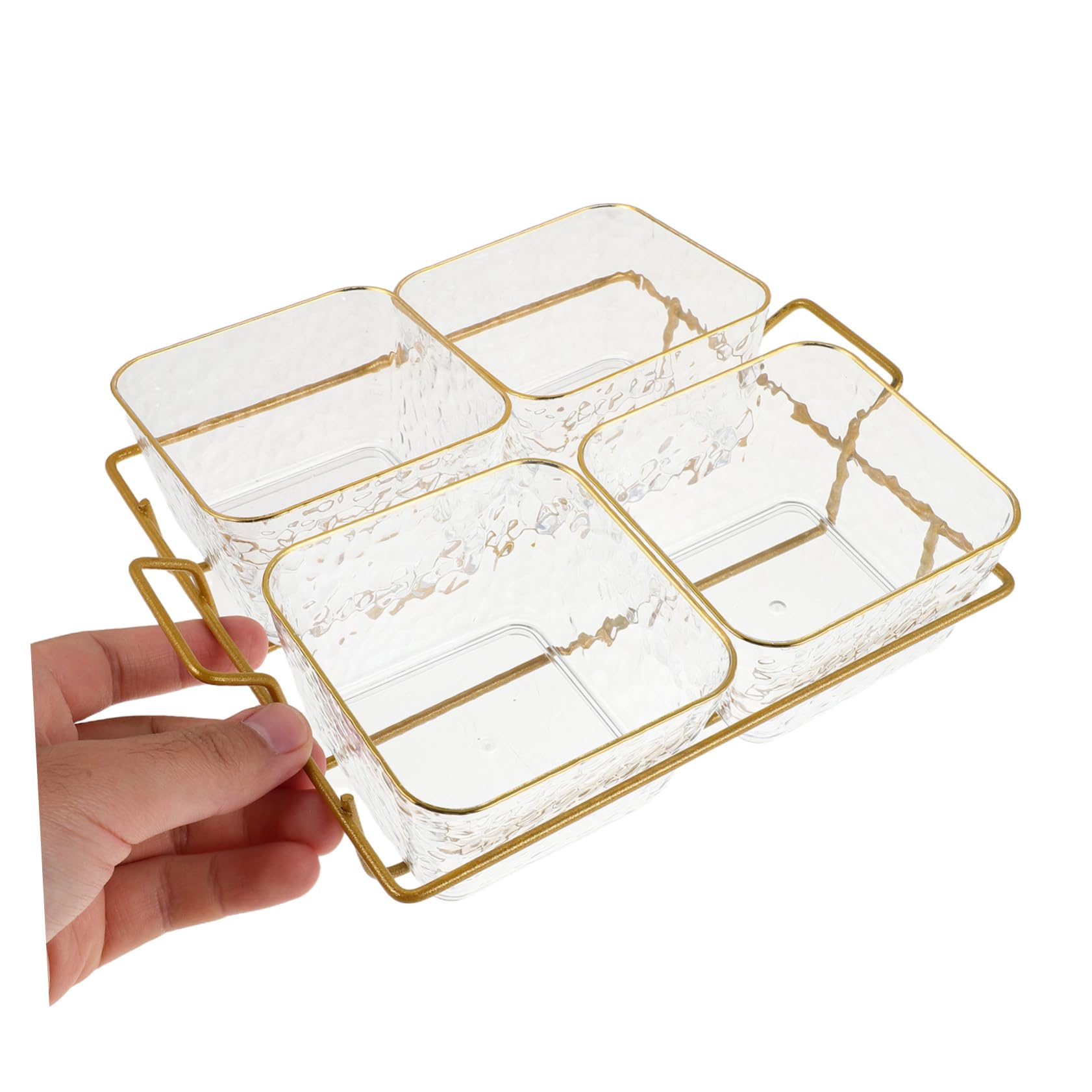 PRETYZOOM 4 Stück Geteiltes Snacktablett aus Transparentem Acryl mit Gold-metallgestell Fächer Professionelles Buffet-organizer-set für Bar Ktv Salon Effiziente Aufbewahrung