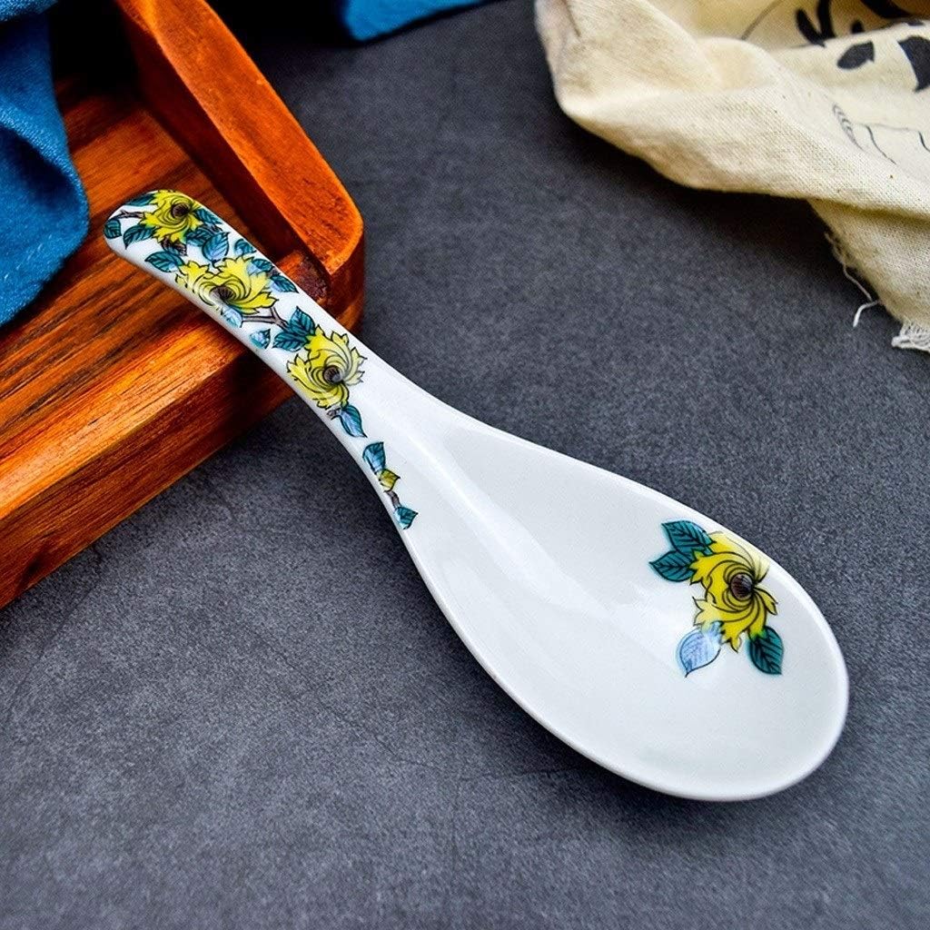 Scoop Set of Two Japanese Porcelain Soup Spoons 5.4" Handmade Ceramic Soup Spoon Retro Design Soup Spoon (Color : L)