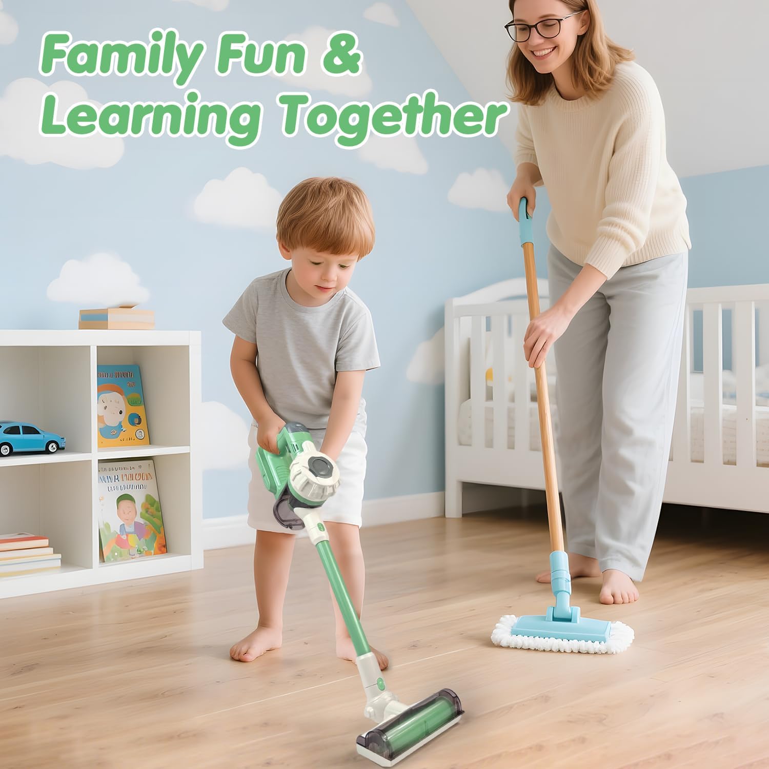 3-in-1 Kids Vacuum that Really Works – Working Toddler Vacuum Cleaner with Real Suction, Montessori Pretend Play Cleaning Toy Gift Set for Boys and Girls Ages 3+