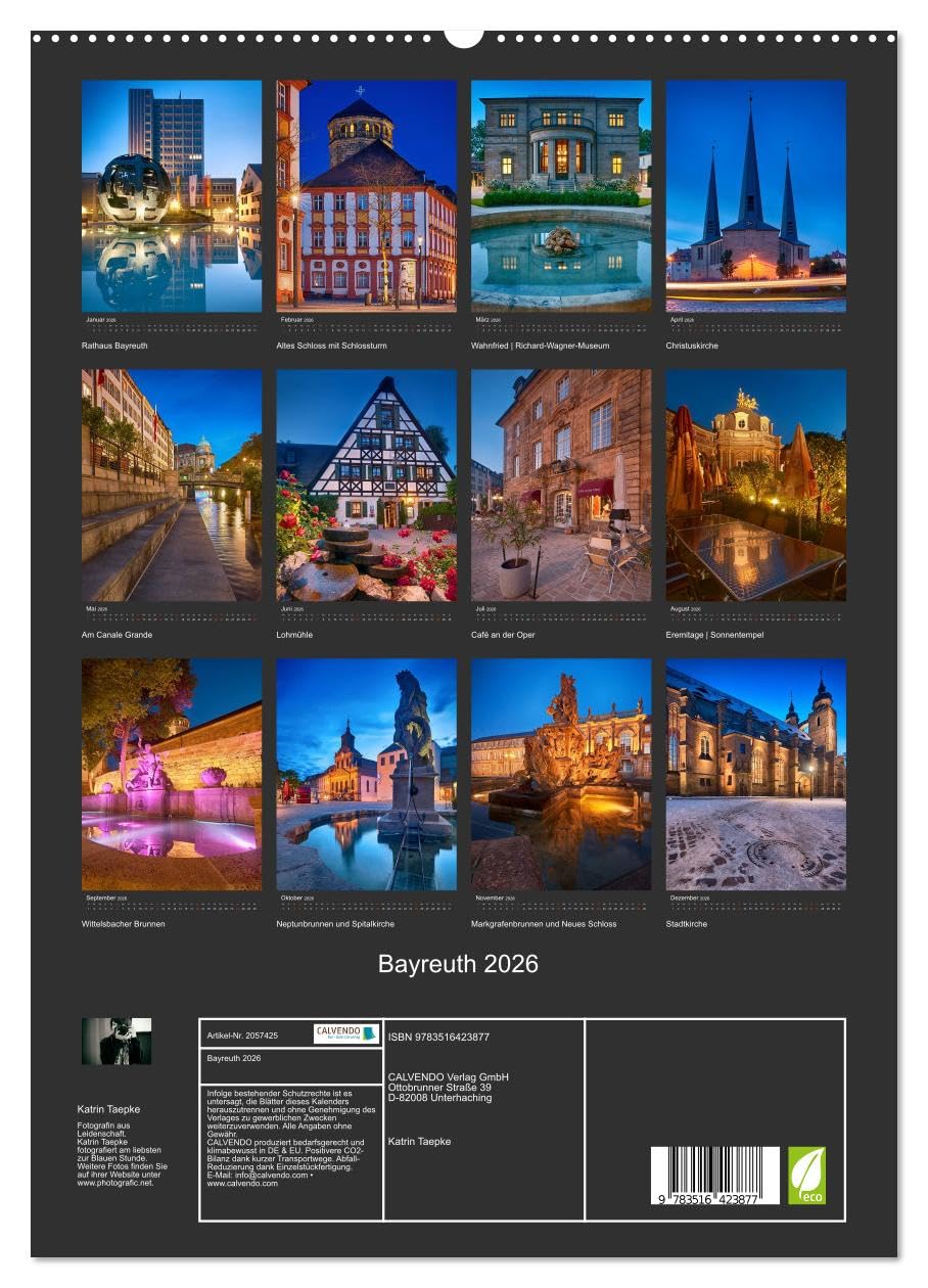 Bayreuth 2026 (hochwertiger Premium Wandkalender 2026 DIN A2 hoch), Kunstdruck in Hochglanz: Die schönsten Plätze und Gebäude der oberfränkischen ... und Festspielstadt Bayreuth. (CALVENDO Orte)