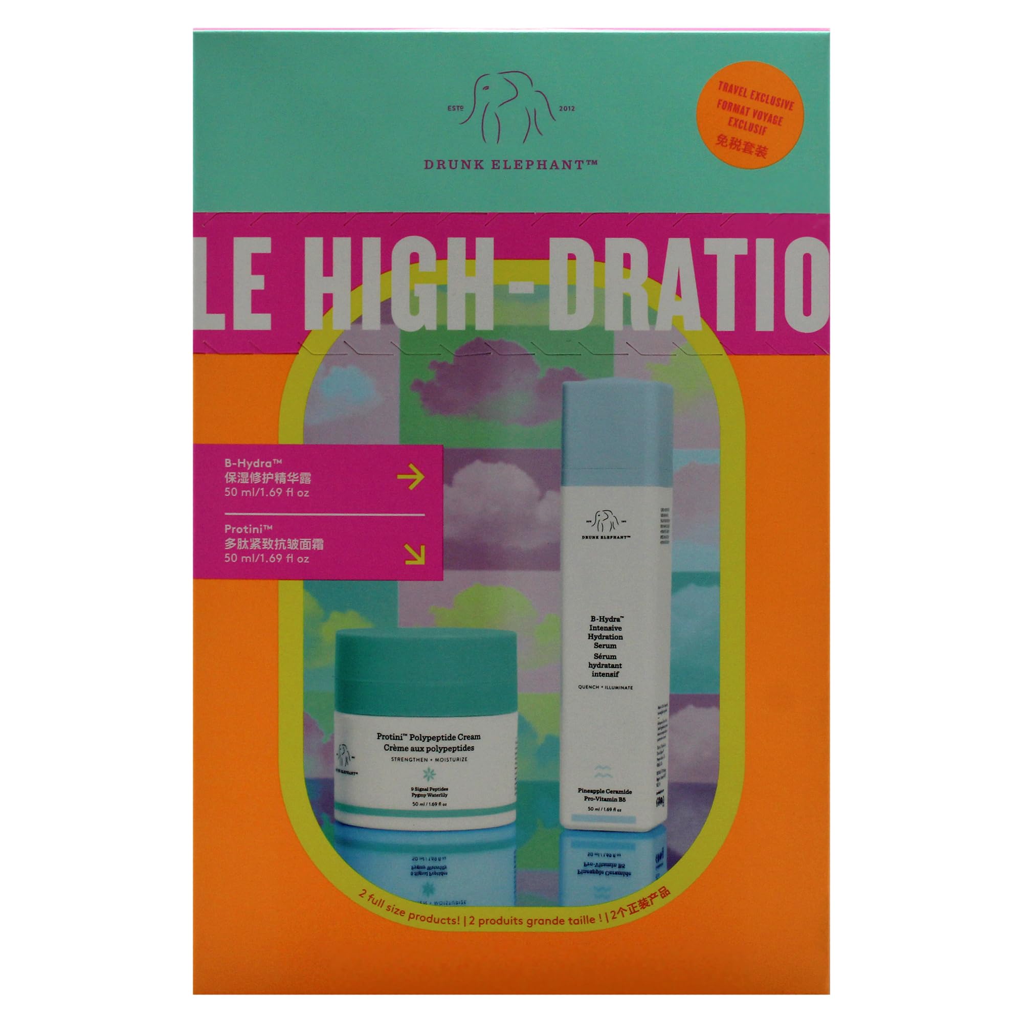 The Mile High-Dration Club by Drunk Elephant for Women - 2 Pc 1.69oz Protini Polypeptide Cream, 1.69oz B-Hydra Intensive Hydration Serum