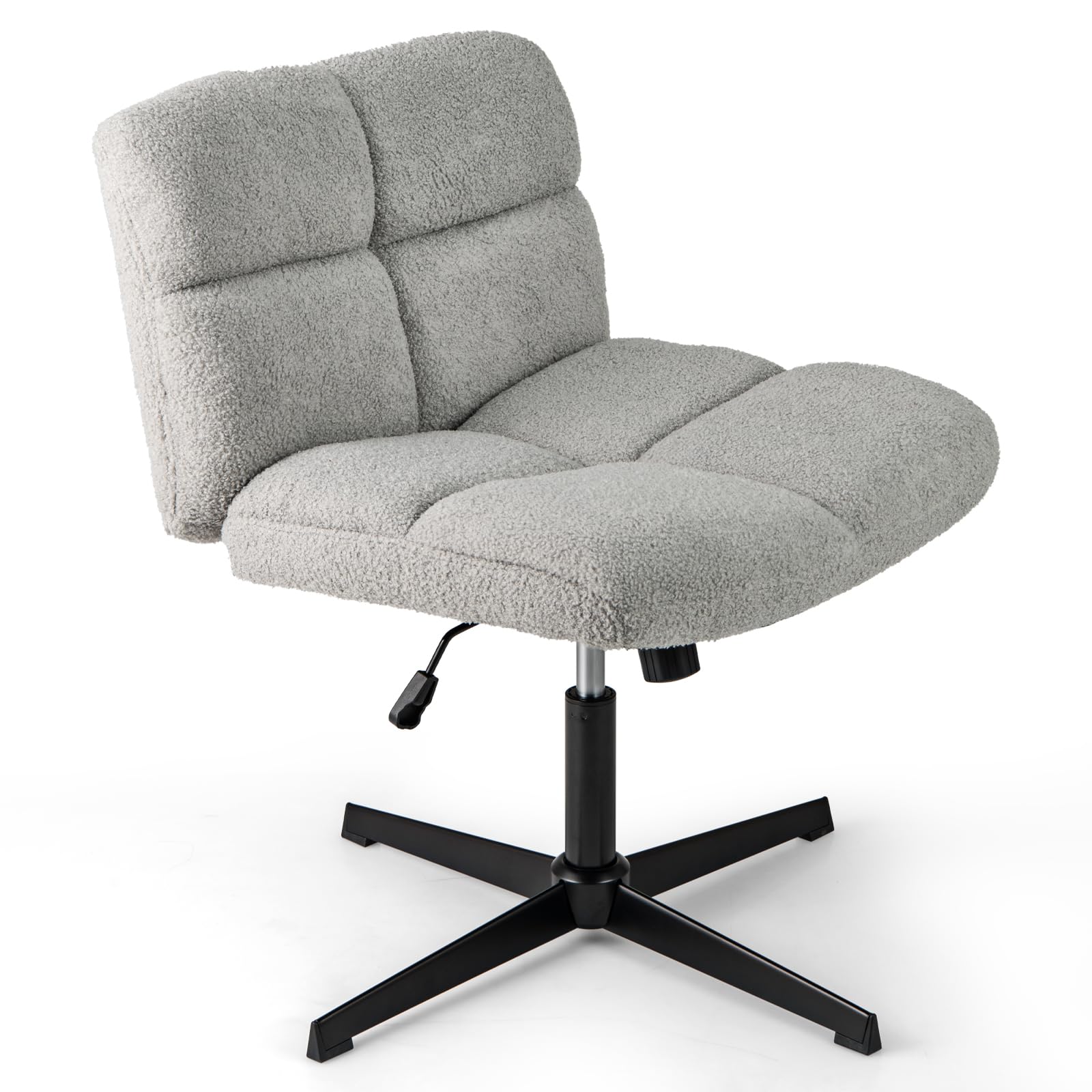 COSTWAY Faux Fur Office Chair, Height Adjustable Swivel Computer Desk Chair with Wide Seat, 160kg Cross Legged Accent Vanity Seat Armless Task Chairs for Home Office (Grey, no Wheels)