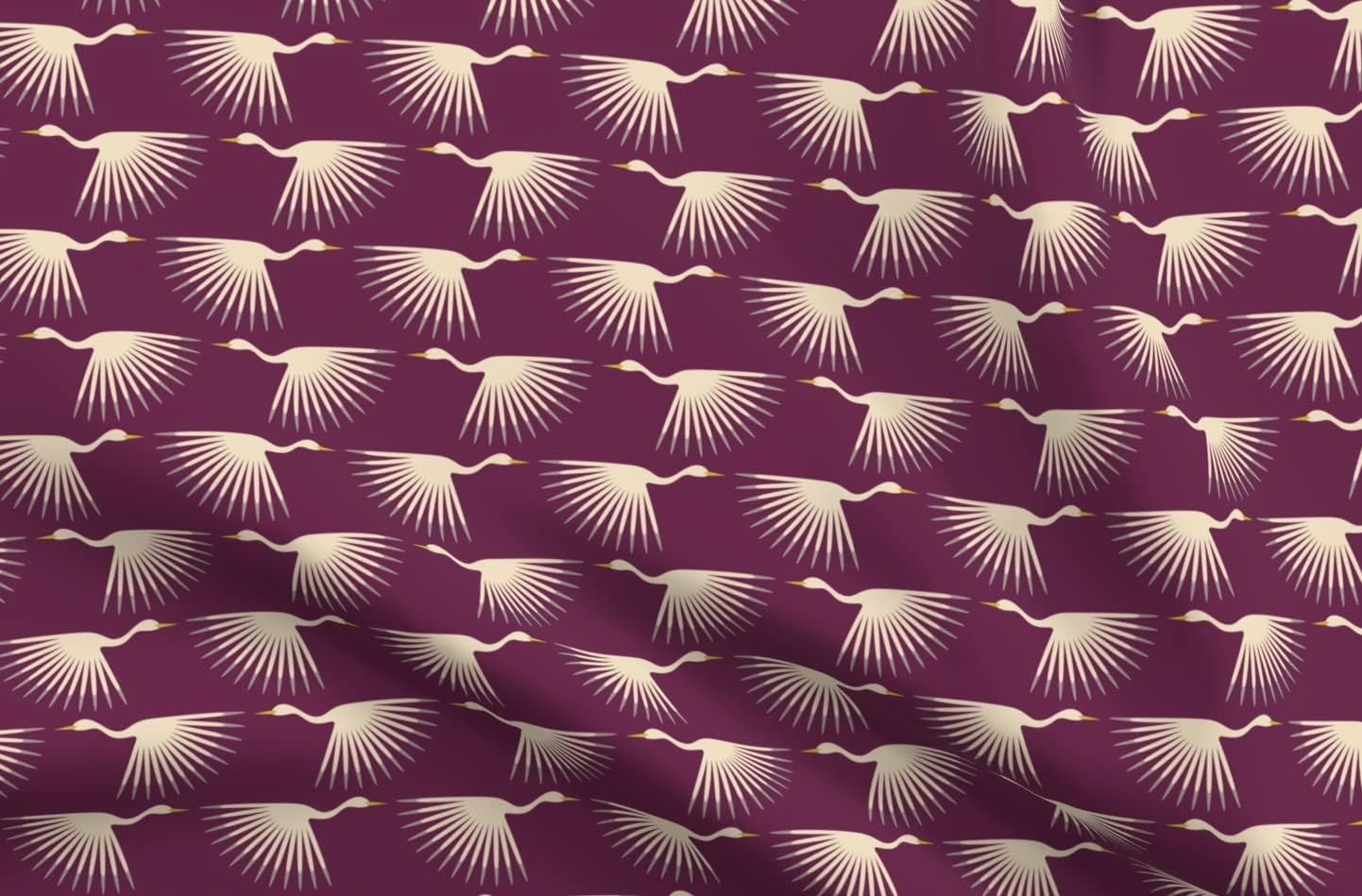 Spoonflower Fabric - Art Deco Cranes Plum Bird Crane 1920S Vintage Nature Biology Fashion Printed on Upholstery Velvet Fabric Fat Quarter - Upholstery Home Decor Bottomweight Apparel