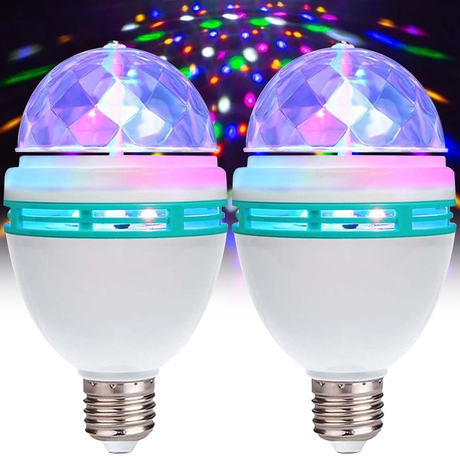 GBKDQQ 2 luces LED para fiestas, E27, 3 W, RGB, LED, bola de discoteca, rotatoria 360°, bombilla LED discoteca, decoración para bodas, cumpleaños, Halloween, Navidad