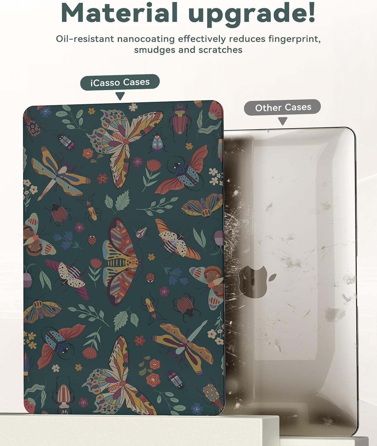 iCasso Compatible with MacBook Air 13 inch Case 2020-2018 Release A2337 M1 A2179 A1932, Slim Anti-Scratch Protective Plastic Hard Shell Case+Keyboard Cover for Mac Air 13.3-Green Butterfly - Image 5