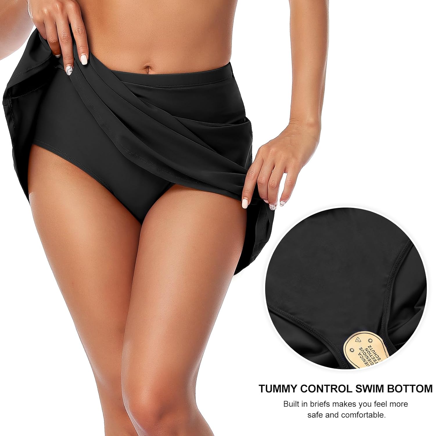 Hilor Women's High Waisted Swim Skirt Tummy Control Swimsuit Bathing Suit Bottoms Slimming Tankini Skirt with Panty - Image 5