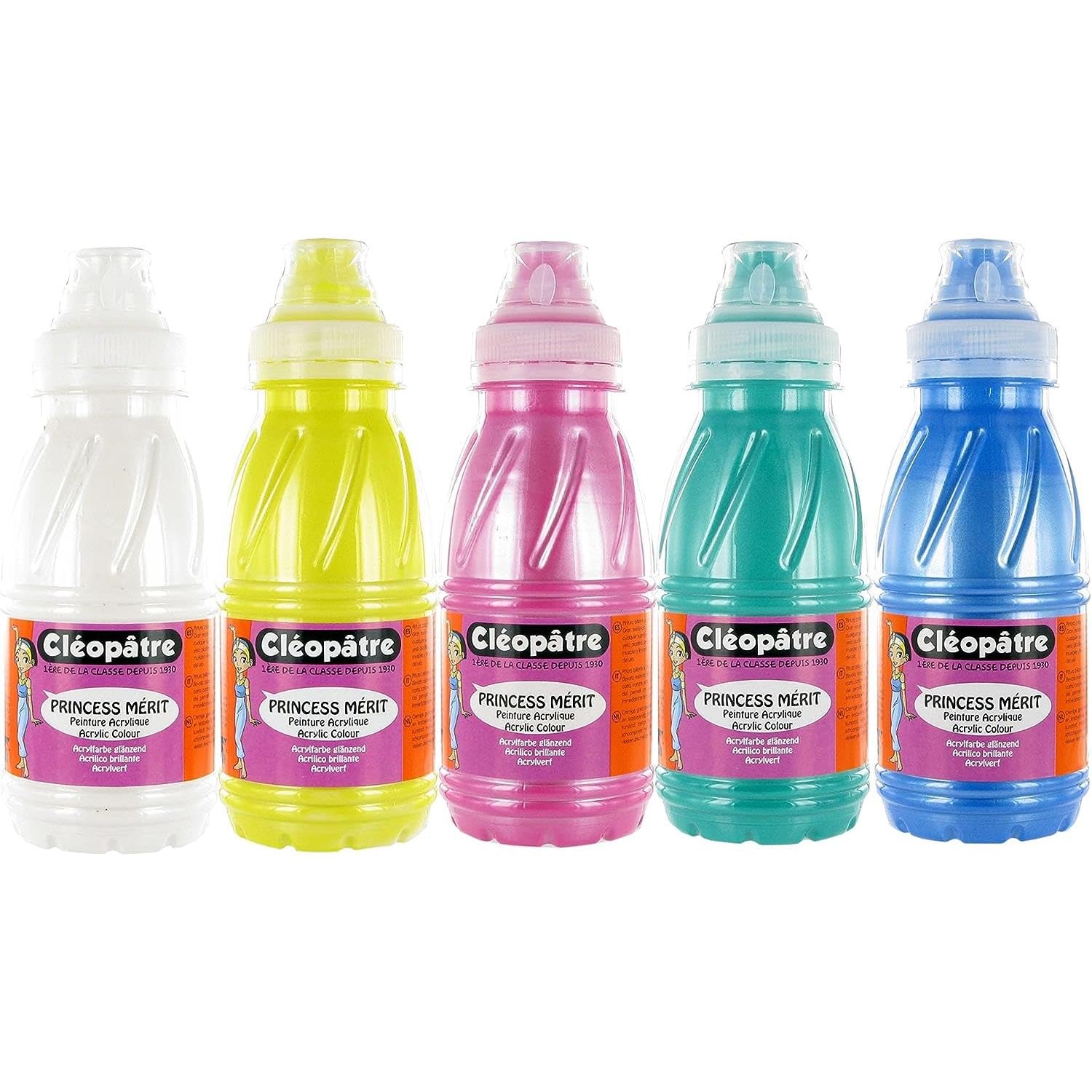 Cléopâtre PAM250X5N - Acrylfarbe Princess Merit Set von 5 Farben in Perlmutt-Tönen, je 250 ml
