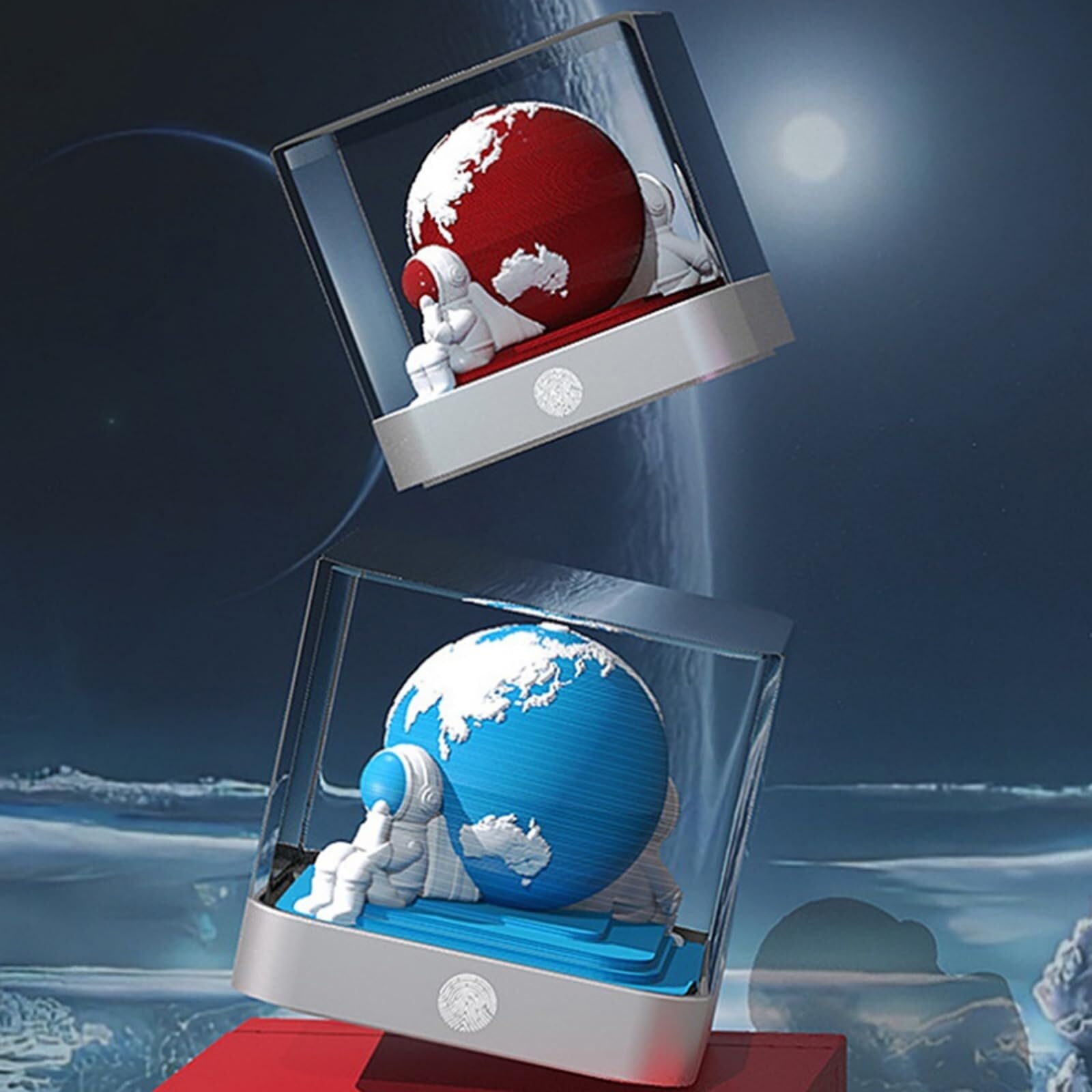 Motivationskalender Kalender 2026, Schreibtisch-Notizblock mit 3D-Katzenmotiv aus Papier, Geschenkidee Coole Geschenke für Kollegen(Earth-d,With Light)