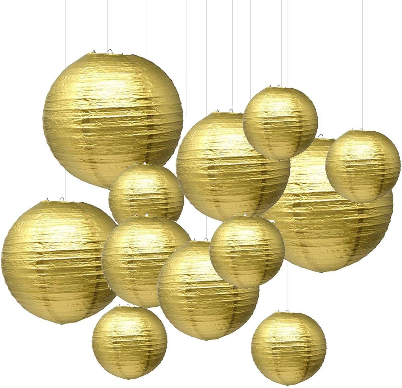 Sonnis Sliver Paper Round Lanterns for Birthday Wedding Party Decorations Crafts (1-Pack of 12) (Gold)