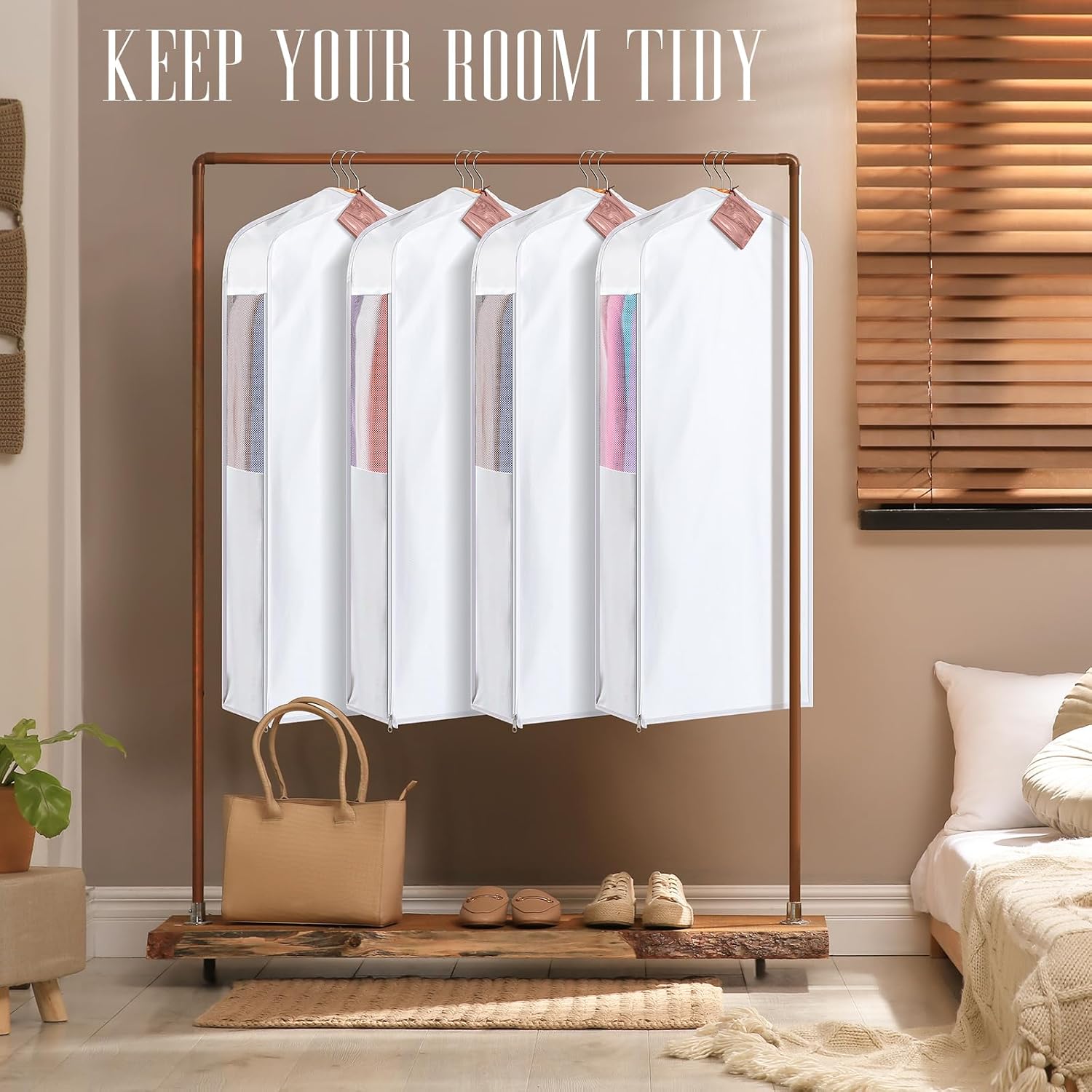 Cotton Garment Bags with 4 Cedar Blocks, 1 Sets, 40 x 24 x 6 in, White