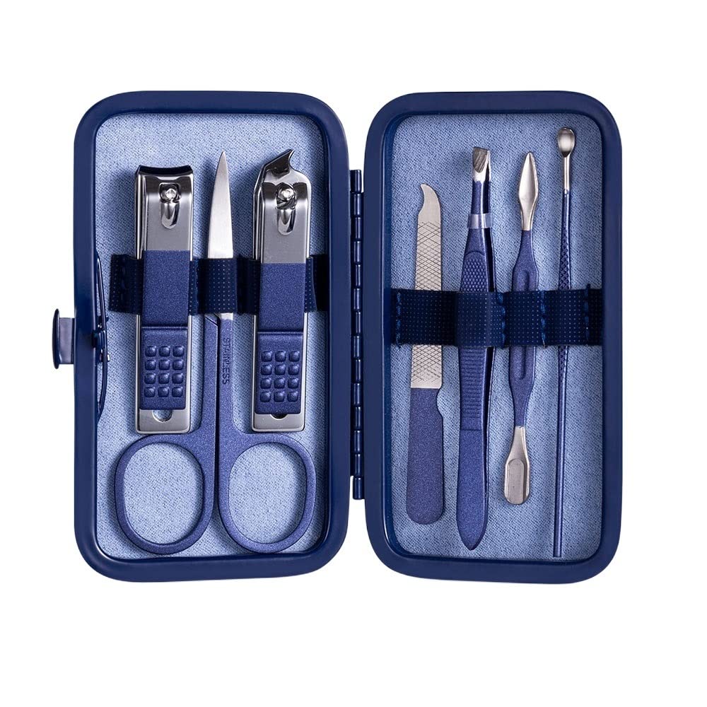 Kit de manucure nomade 7 pièces bleu pour entretenir ses ongles en voyage