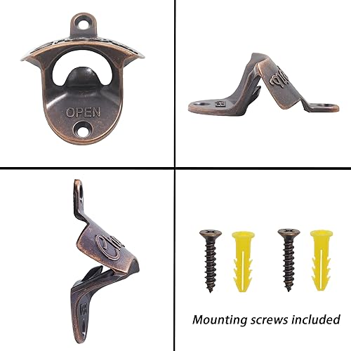 Miniatura 6 de 24 piezas de abrebotellas montado en la pared, a granel, estilo antiguo, abridor de tapas de cerveza, tornillo en madera, mesa de bricolaje (cobre