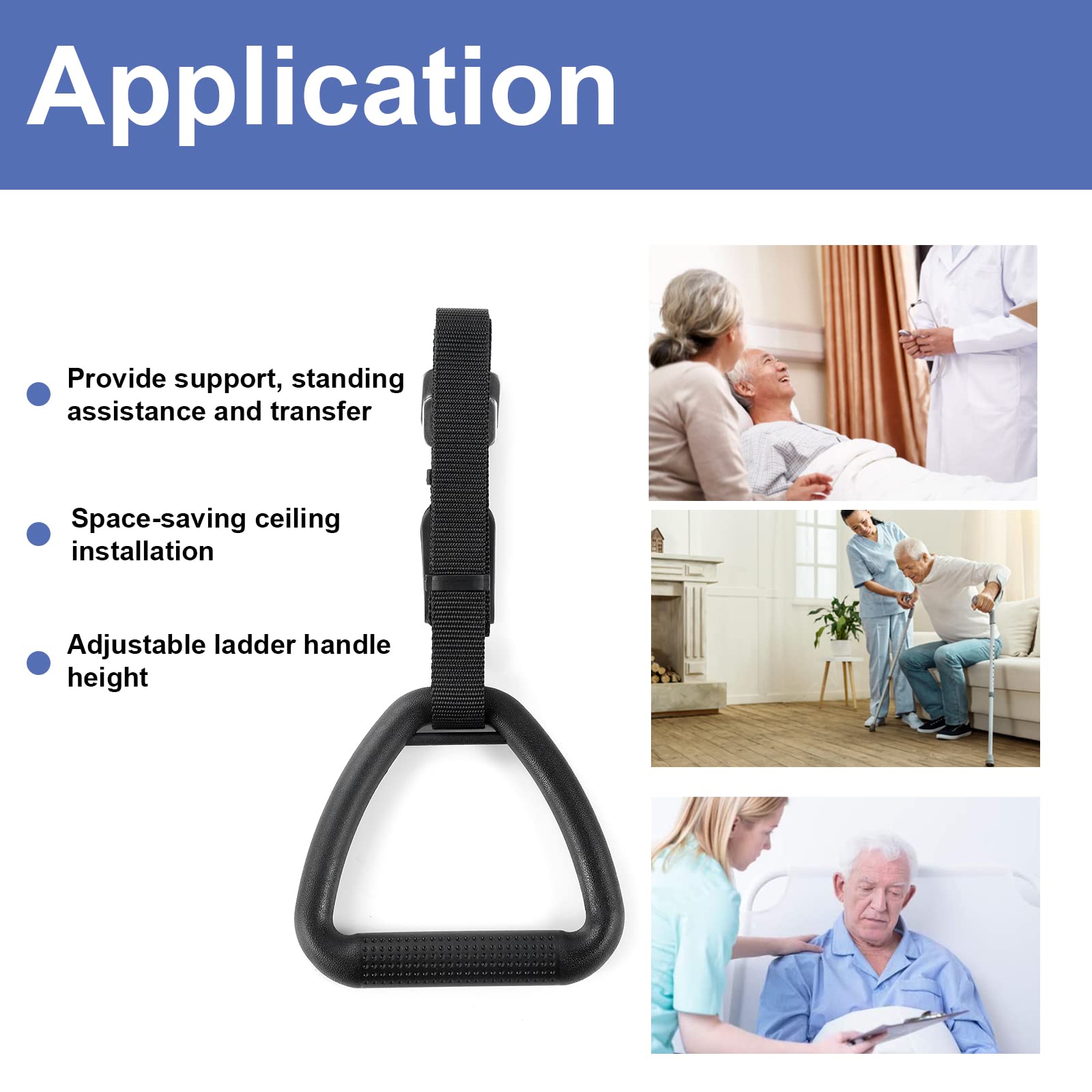 Trapezio da letto per anziani a soffitto per trasferimento di mobilità del letto, supporto per disabili, letto con barra per trazioni con cavo regolabile, adatto per ospedale, camera da letto