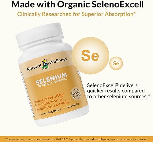 Miniatura 4 de Natural Wellness 200 mcg Natural, orgánico, SelenoExcell Suplemento de selenio para apoyo antioxidante - 60 cápsulas suministro para 60 días