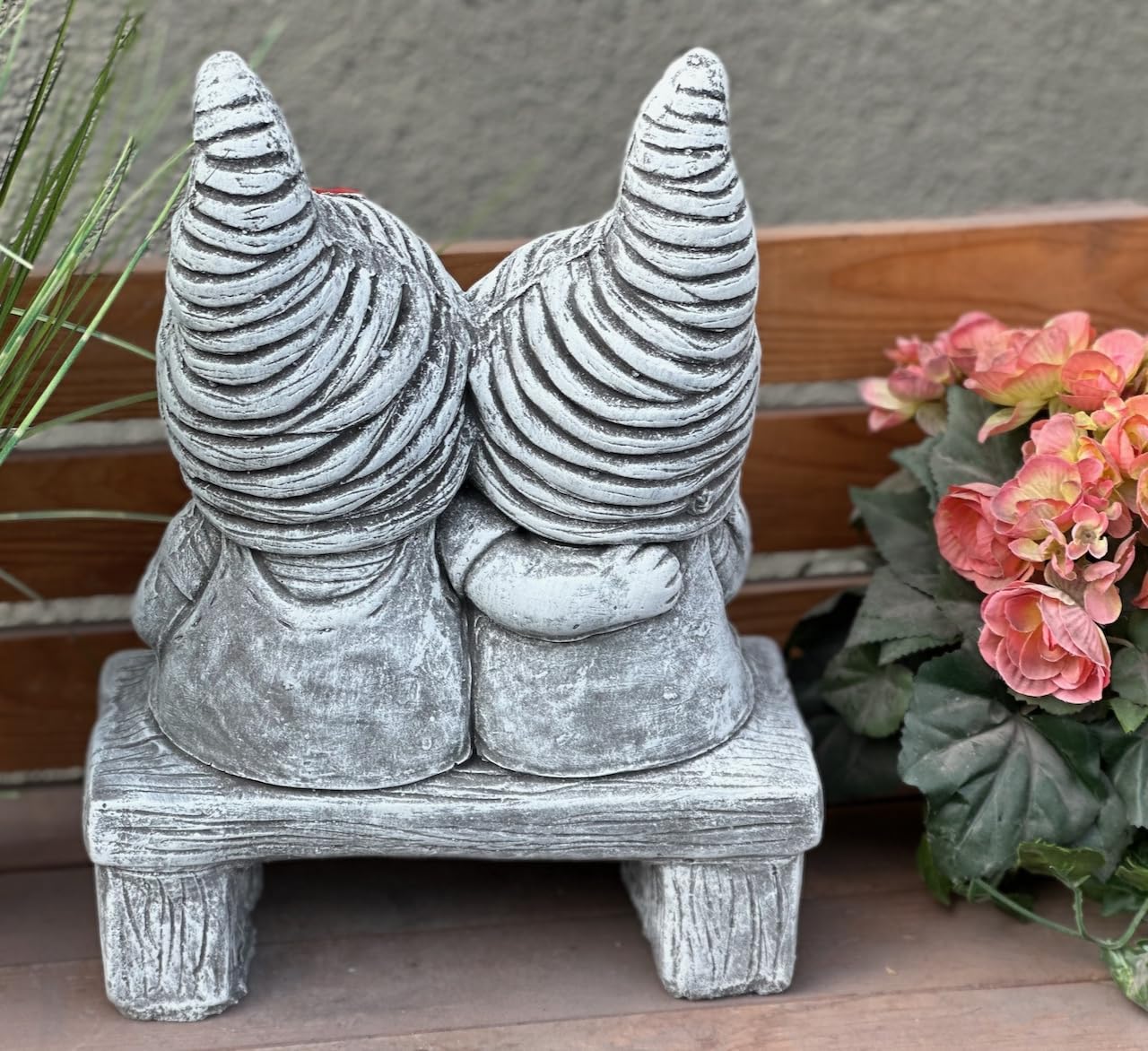 stoneandstyle Figura di pietra 2 gnomi su panchina, resistente al gelo, resistente alle intemperie, massiccio, 12,6 kg