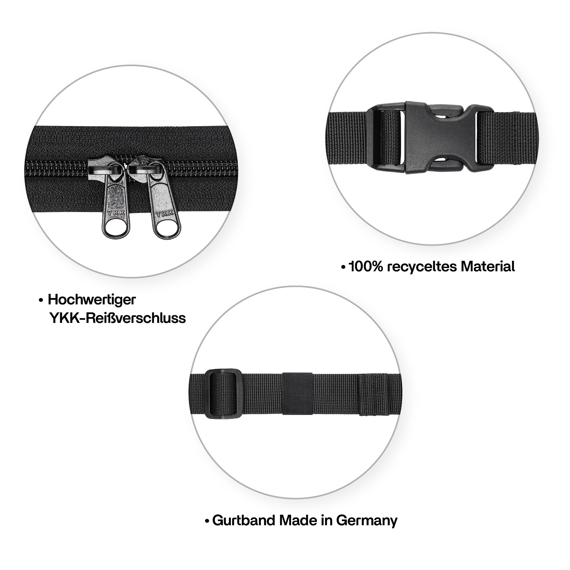 Bauchtasche, Softshell Schwarz, Groß, Vegan, Handmade in Berlin für Damen, Herren, Unisex. Hipbag, Crossbody Bag, Schultertasche, Hüfttasche