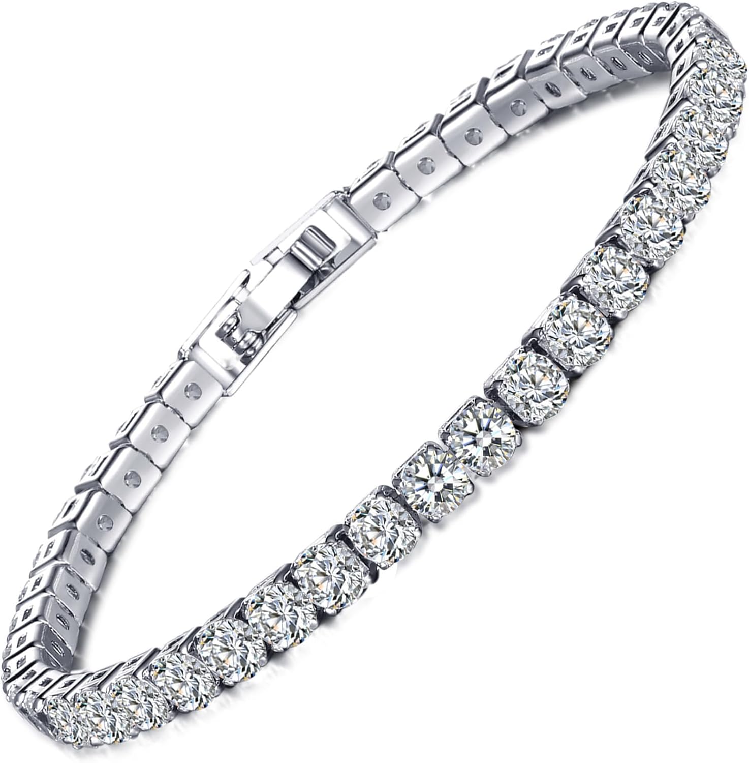 14K White Gold Plated 5mm Cubic Zirconia Tennis Bracelet for Women and Men, Classic...