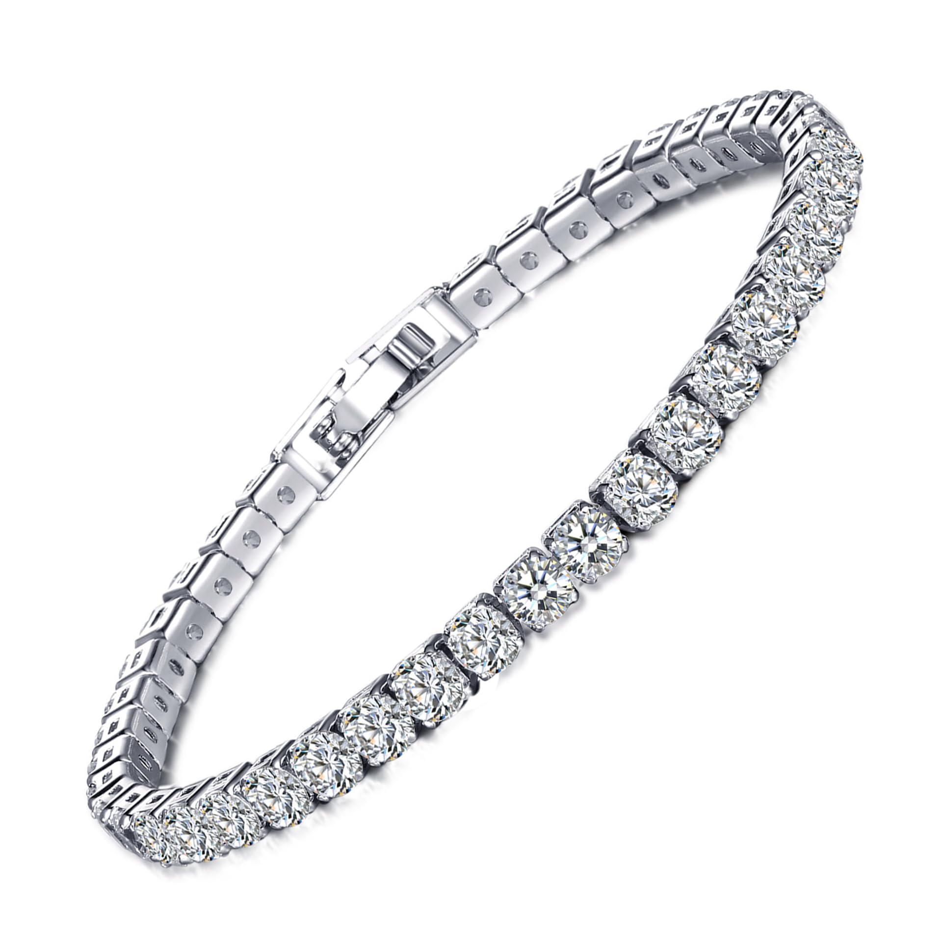 ARLTANSY14K White Gold Plated 5mm Cubic Zirconia Tennis Bracelet for Women and Men, Classic Silver Diamond Tennis Bangle Bracelets, Adjustable Detachable 7.6IN Length, Suitable for Everyone