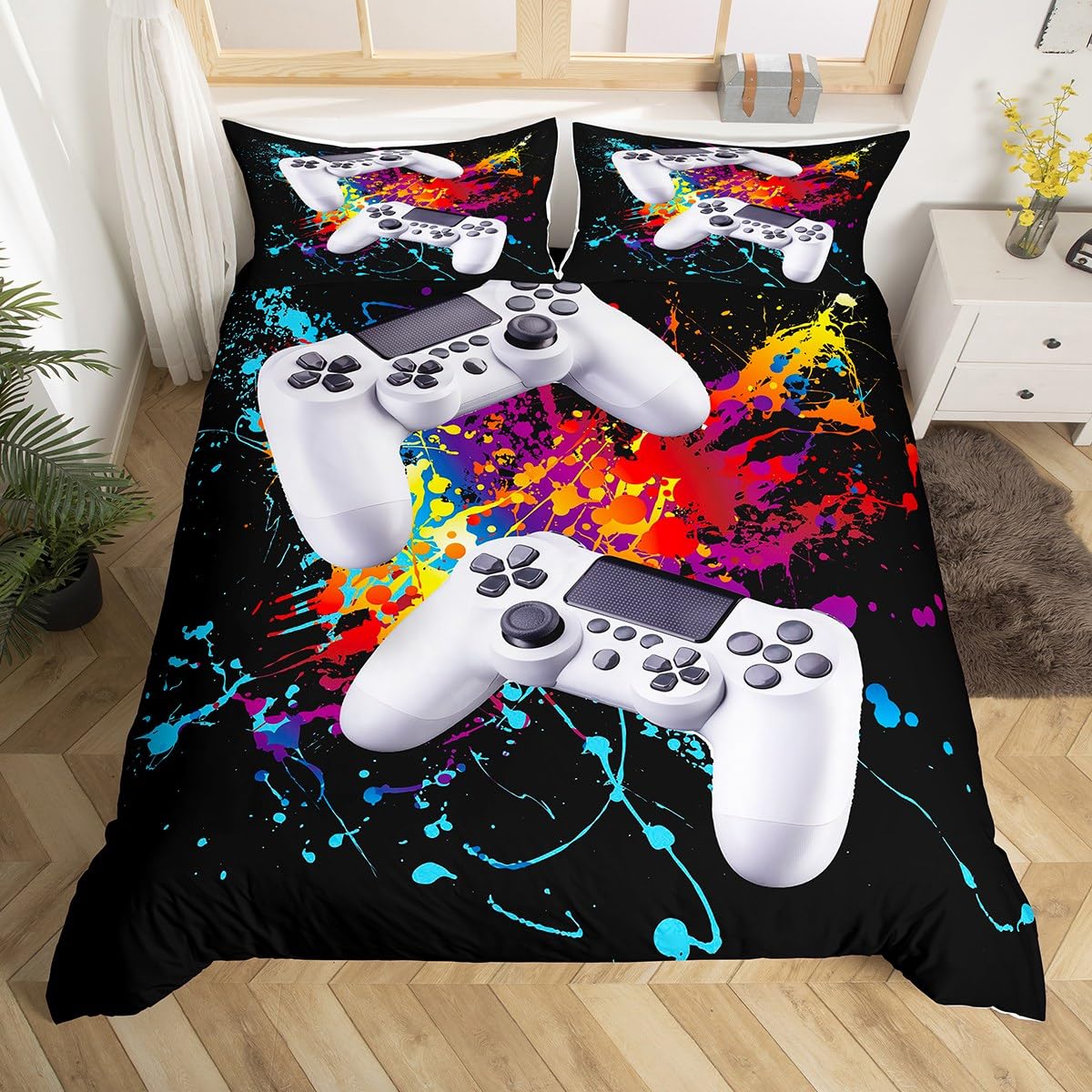 Juego de Funda de edredón niños de Acuarela Gamepad Juego de Ropa de Cama niños,Juego de Videojuegos,Juego de Juegos,Colcha Dormitorio,Individual