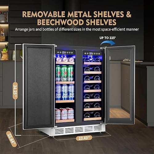 Miniatura 7 de Refrigerador de vino y bebidas de acero inoxidable de 24 pulgadas de doble zona, refrigerador de vino de cerveza debajo del mostrador con puerta