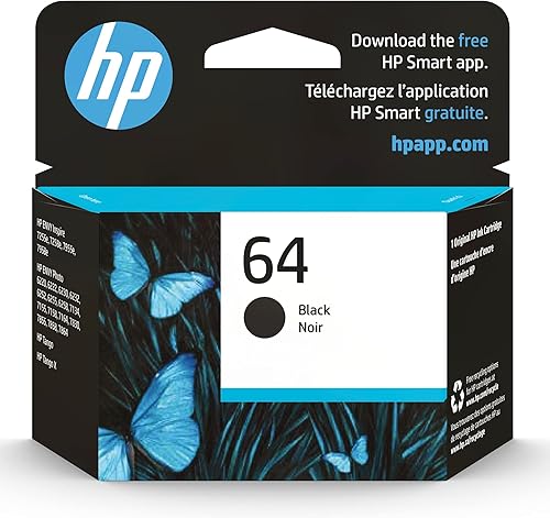 HP Cartucho de tinta negra 64 | Funciona con HP ENVY Inspire 7950e; ENVY Photo 6200, 7100, 7800; Serie Tango | Elegible para Instant Ink | N9J90AN