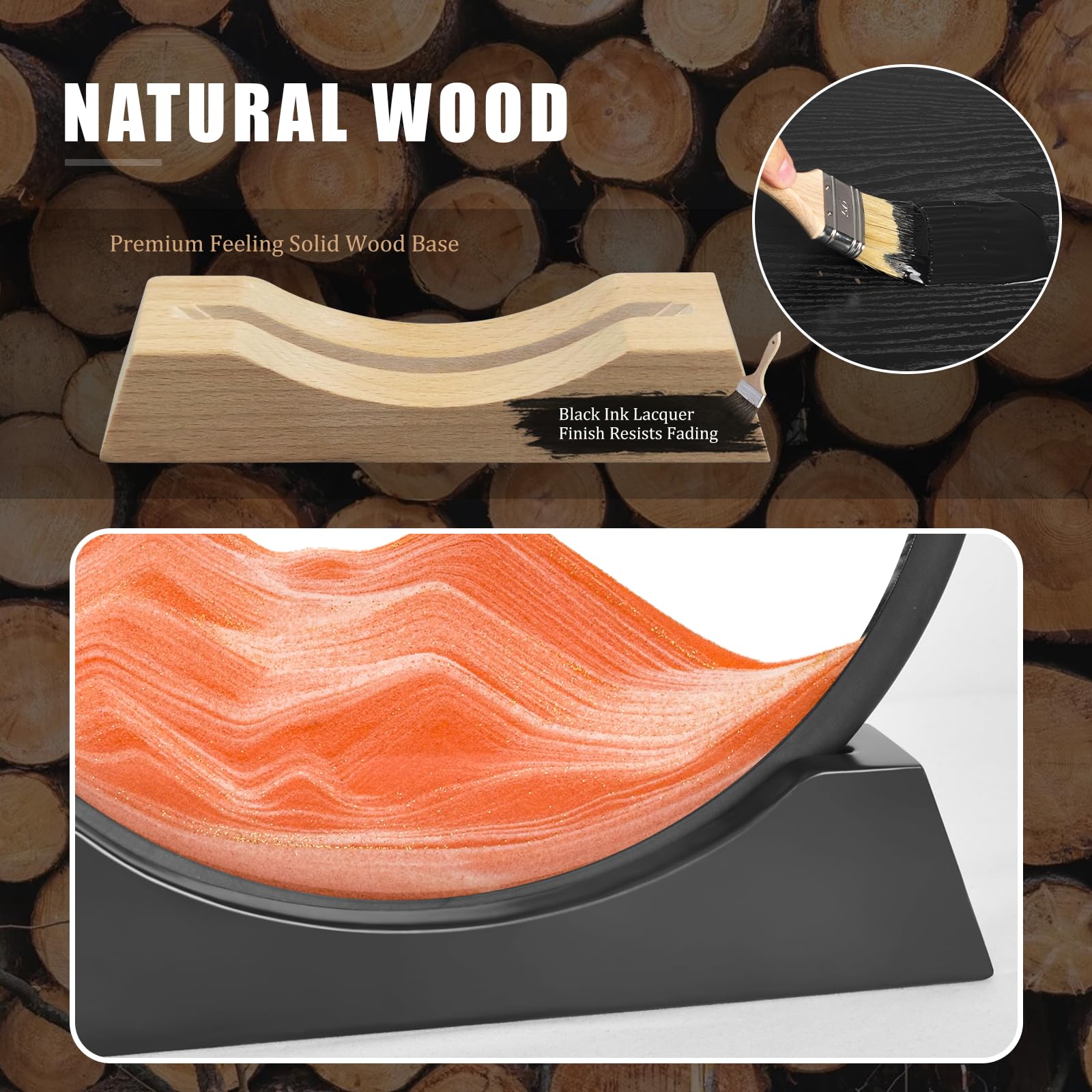 Wai Danie Pittura di Sabbia Che Scorre Quadro Sabbia Movimento sabbia dinamica 3d Hourglass Deep sea Sandscape Display Decorazioni la Casa e l'ufficio Giocattoli da Scrivania per Adulti (Arancione12“)