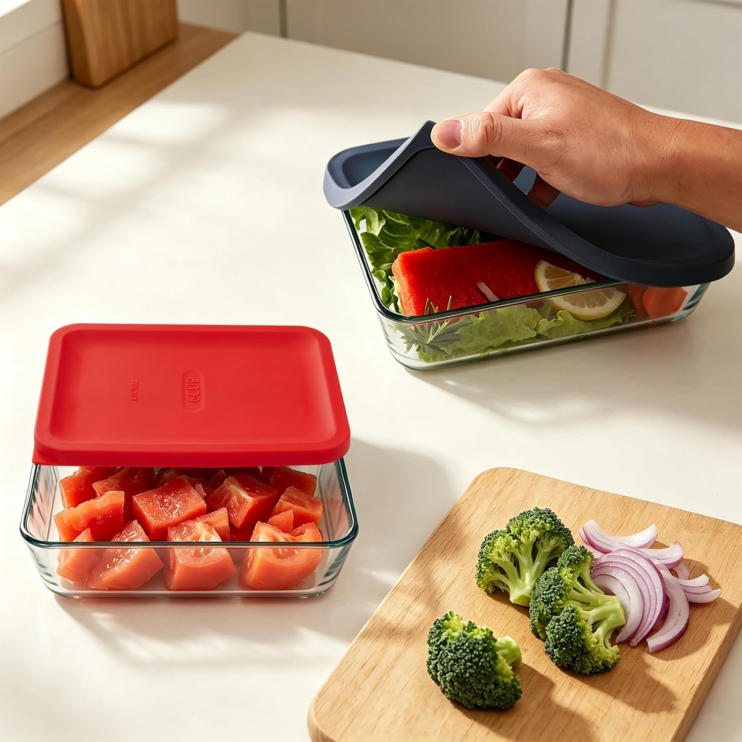 Replacement Lids for Pyrex 7211-PC 6 Cup Rectangle, Silicone Storage Cover Lid for Glass Bowl 2 Pack Red