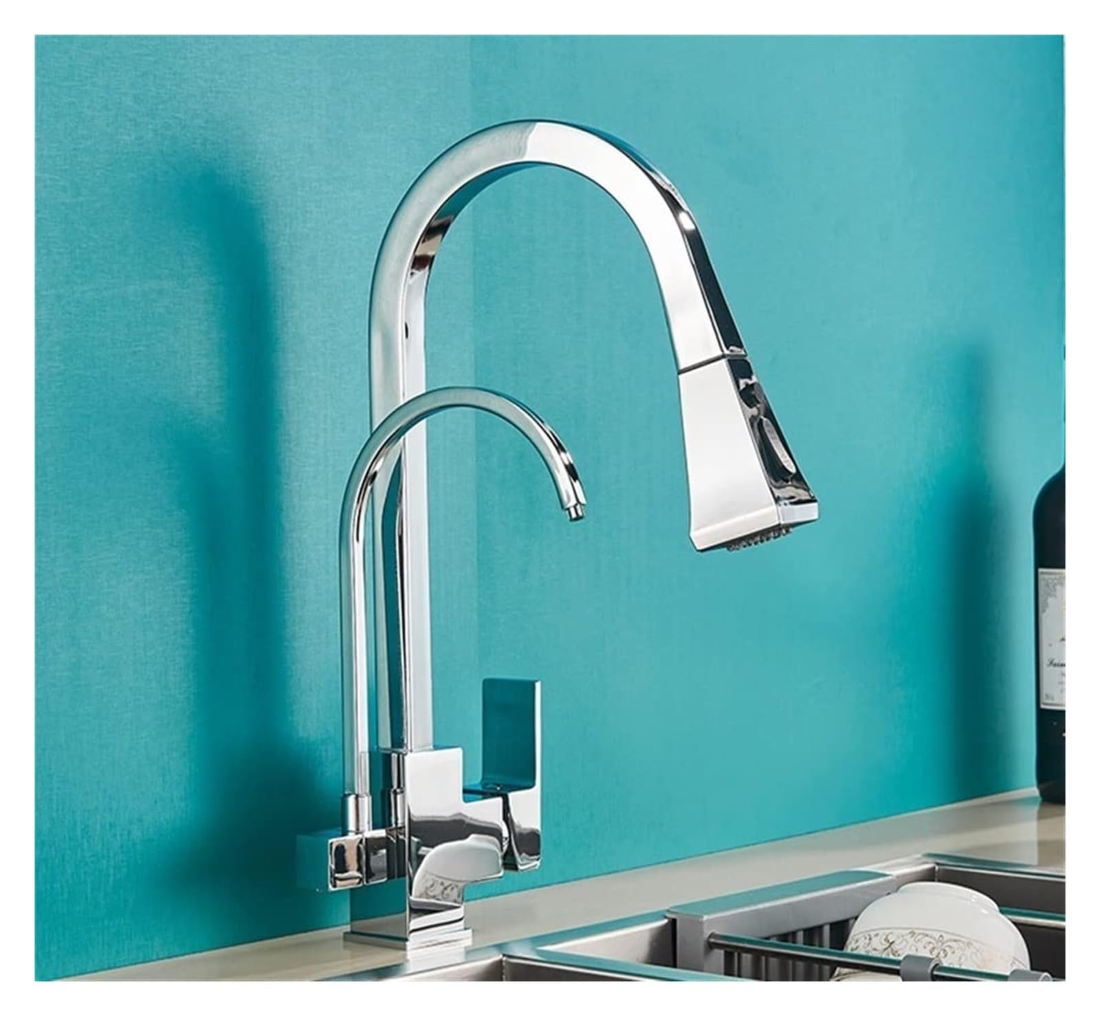 Mélangeur de cuisine mono avec filtre à eau et robinet extractible noir mat de qualité
